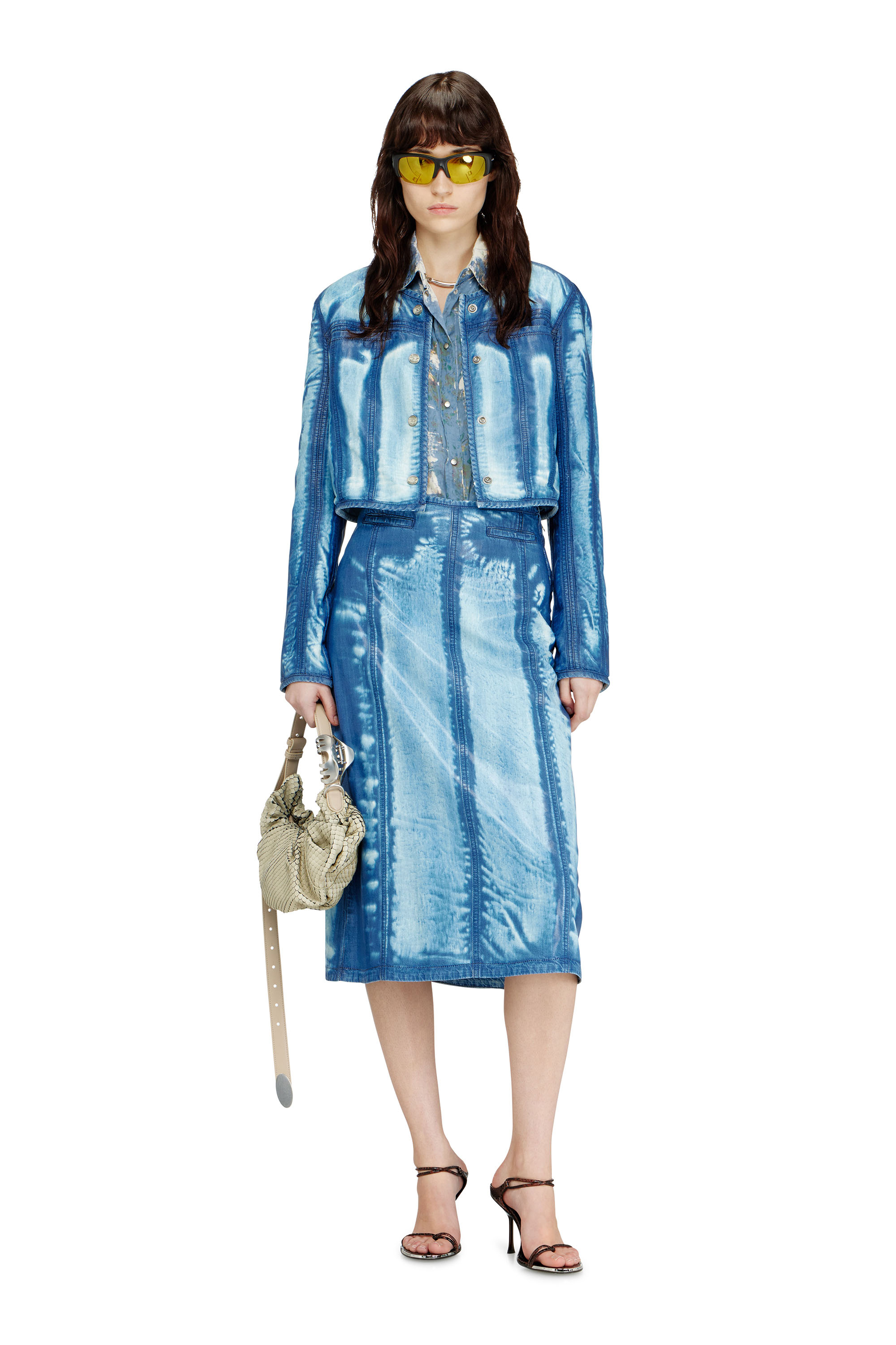 Diesel - DE-VEXRA-FSI, Jupe &agrave; demi-longueur en denim Lyocell X-Ray Femme in Bleu - 1