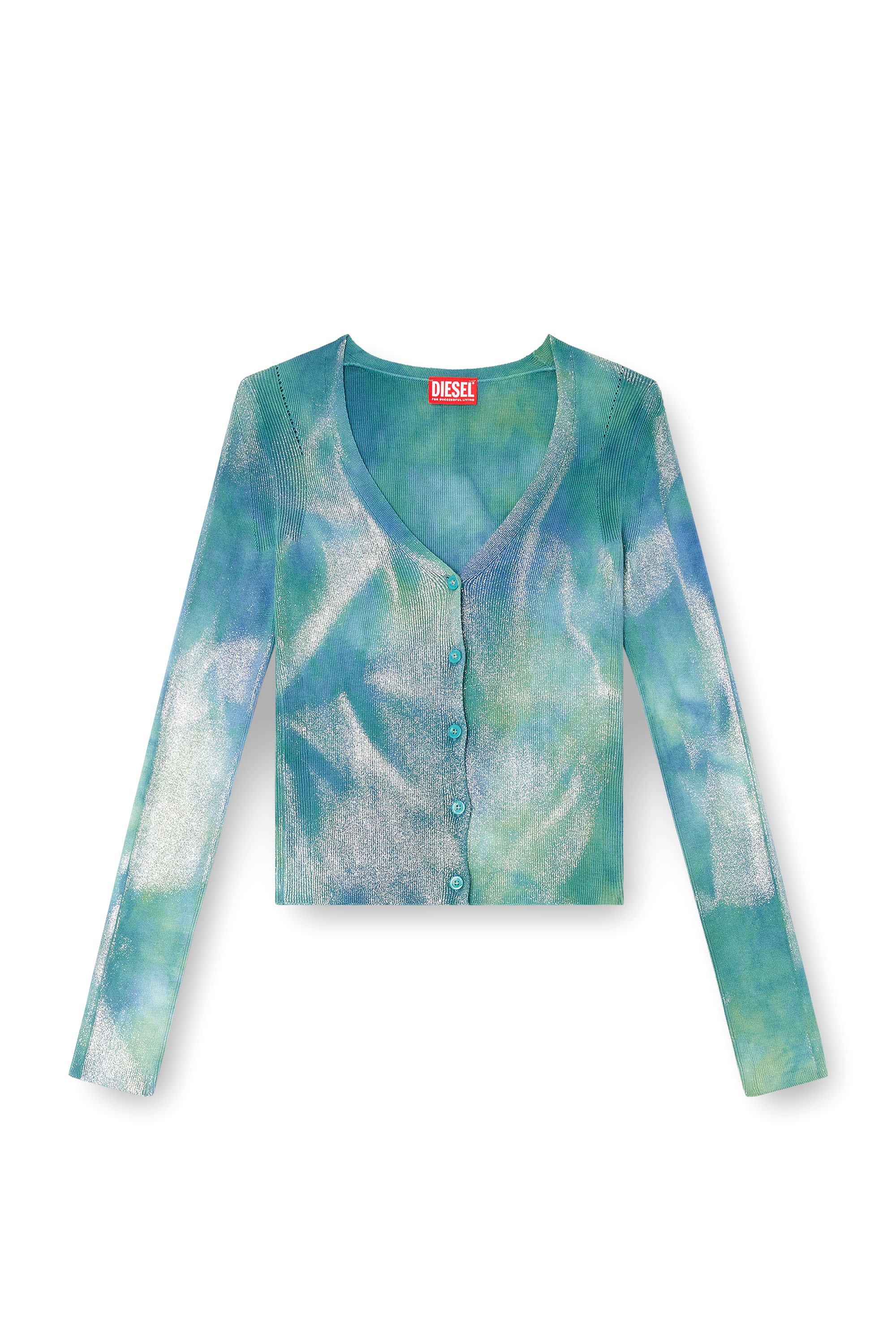 Diesel - M-ISOTTA, Damen Cardigan aus solarisiertem Metallic-Strick in Azurblau - 3