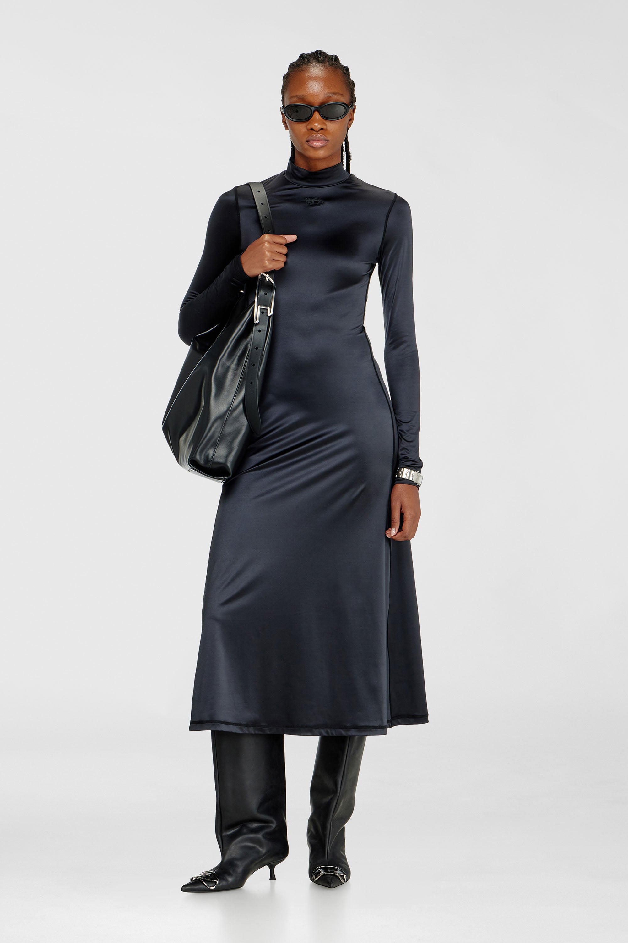 Diesel - D-UNGO, Abito midi fluido con collo alto Donna in Nero - 1