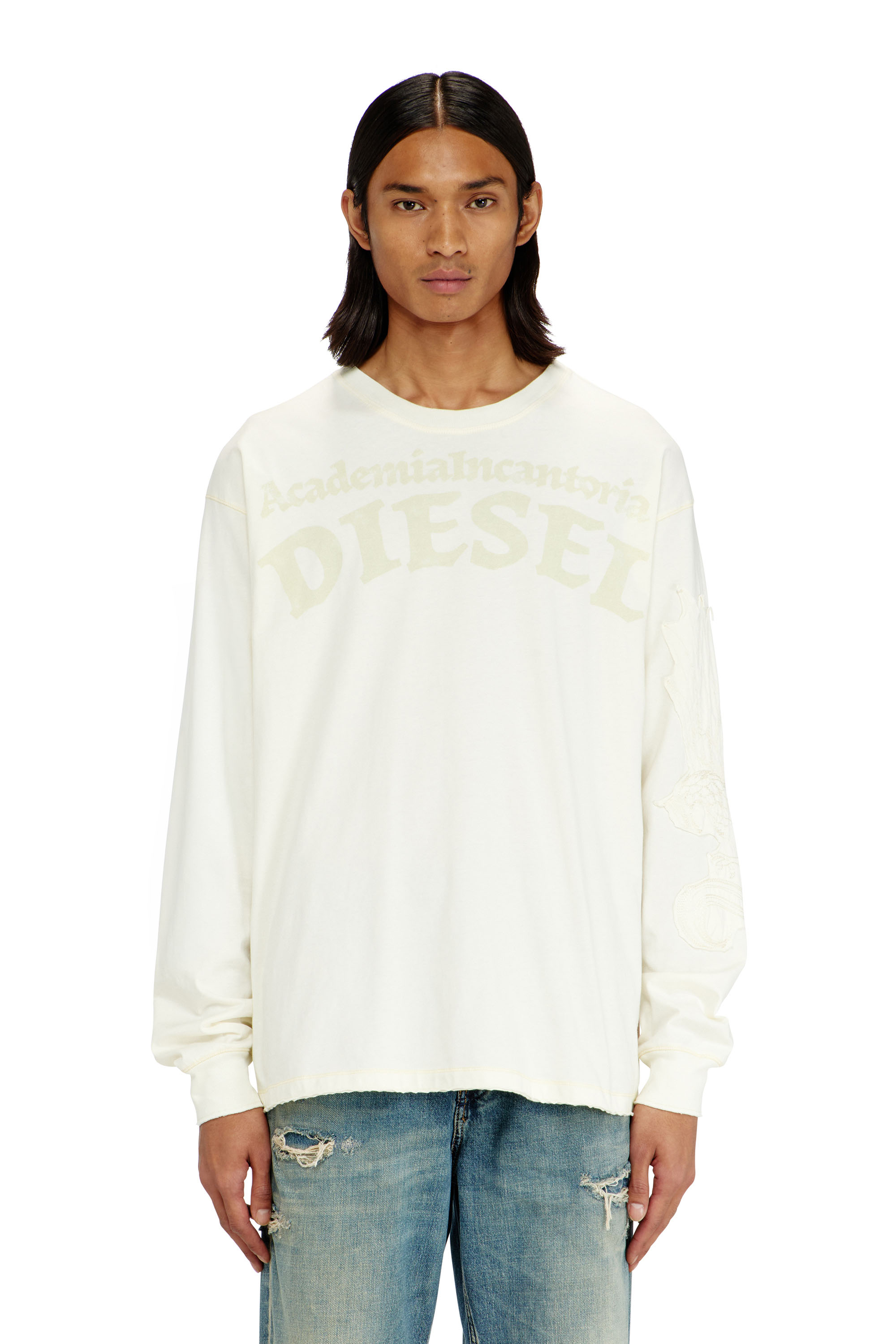 Diesel - T-NORM-LS-AA3, T-shirt a manica lunga con stampe e patch Uomo in Bianco - 1
