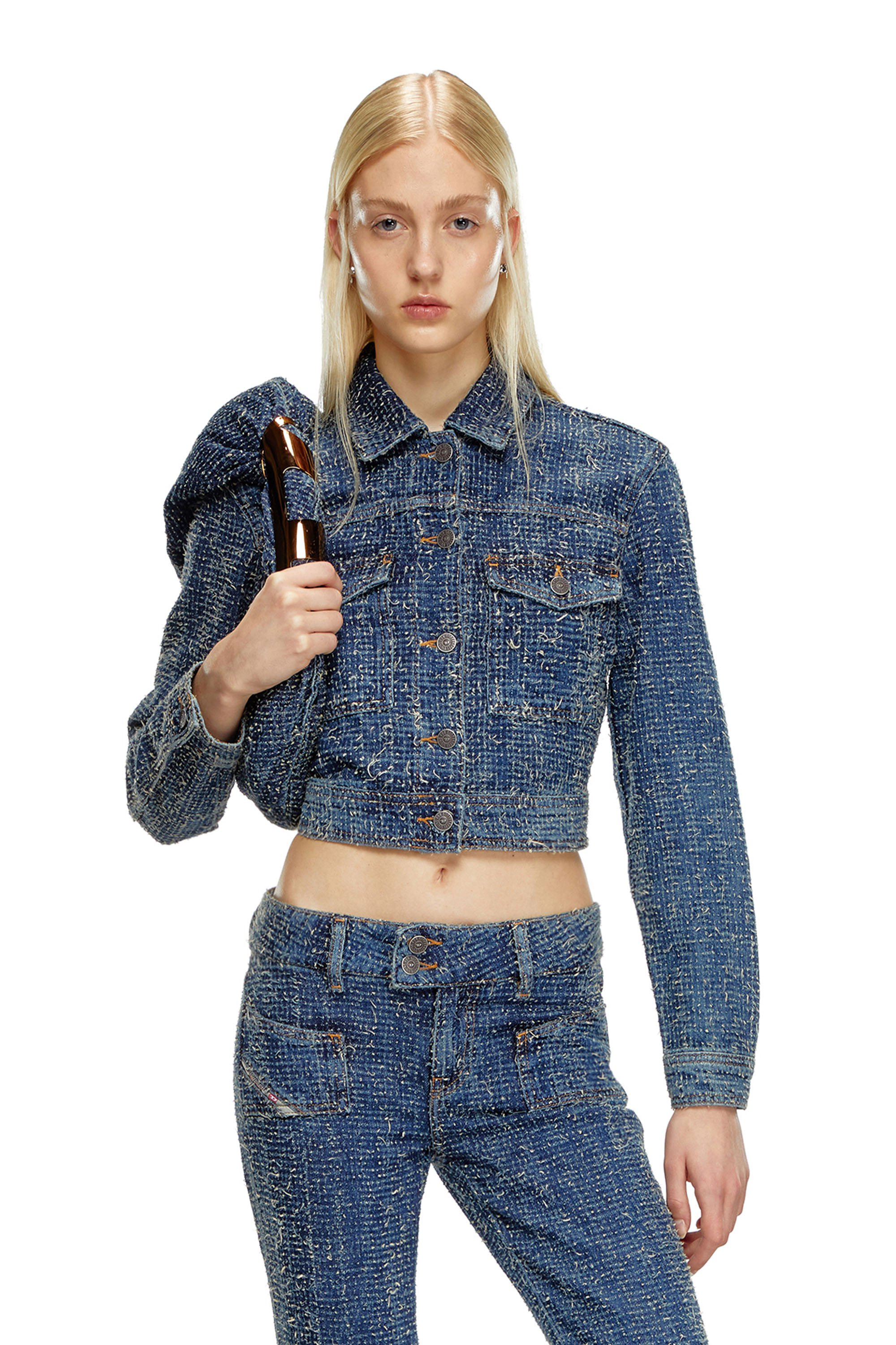 Diesel - DE-ATEL-S, Femme Veste crop en denim bouclé in Bleu - Image 1