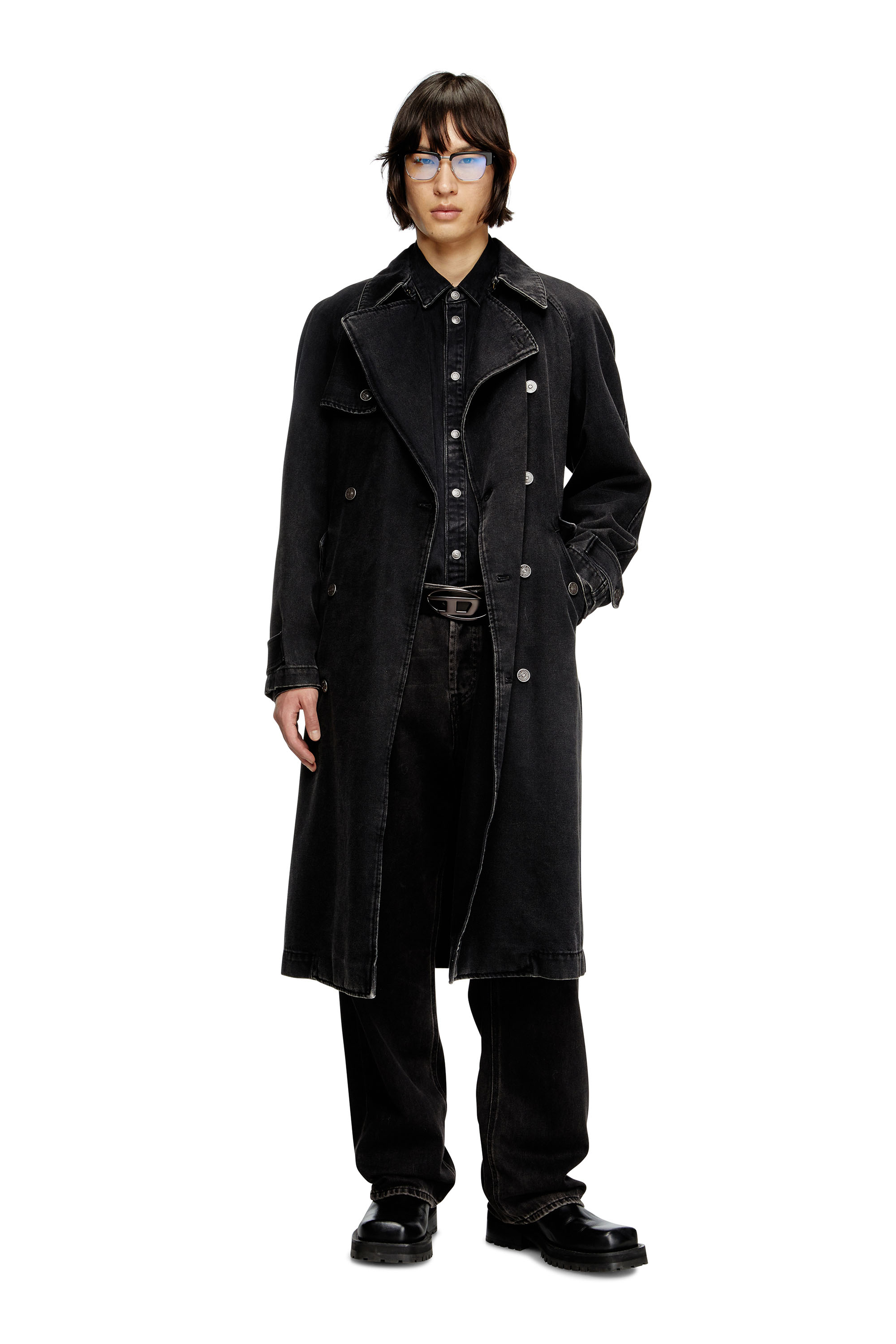 Diesel - D-DELIRIOUS-D, Trench-coat en denim délavé Homme in Noir - 3