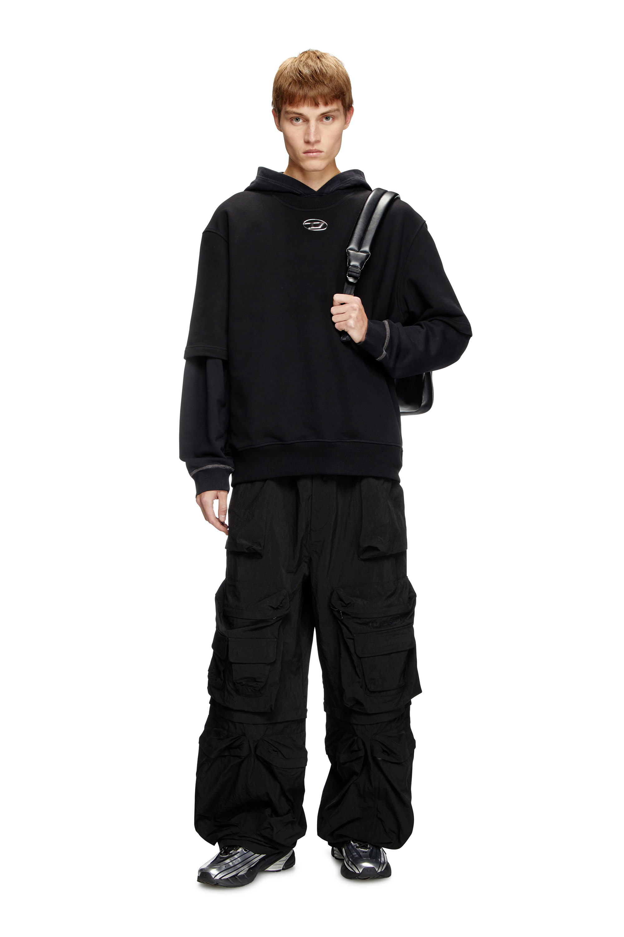 Diesel - S-COOLING-L1, Sweat-shirt à demi-manches avec logo métallisé Homme in Noir - 1