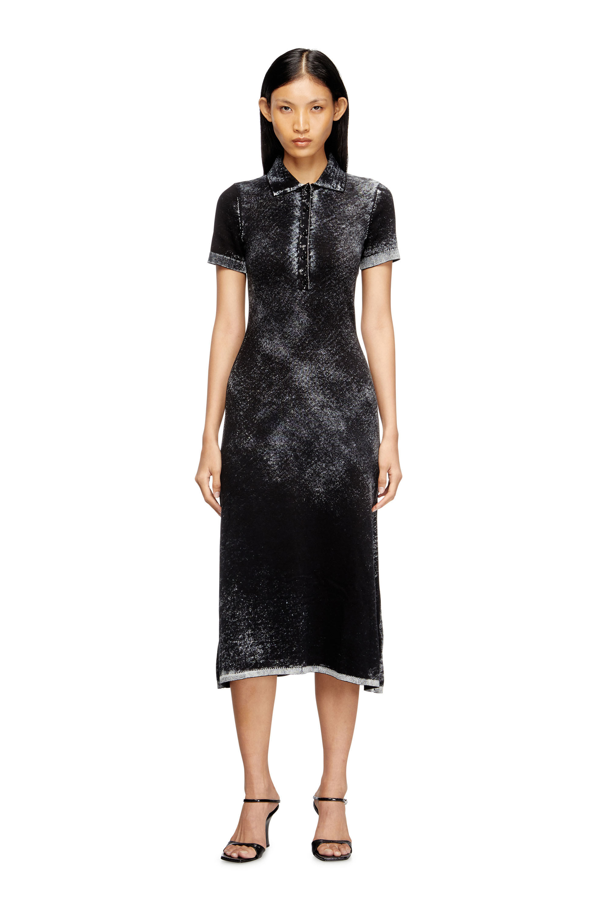 Diesel - M-LOURENS, Damen Midi polo dress in reverse-printed knit in Schwarz - 2