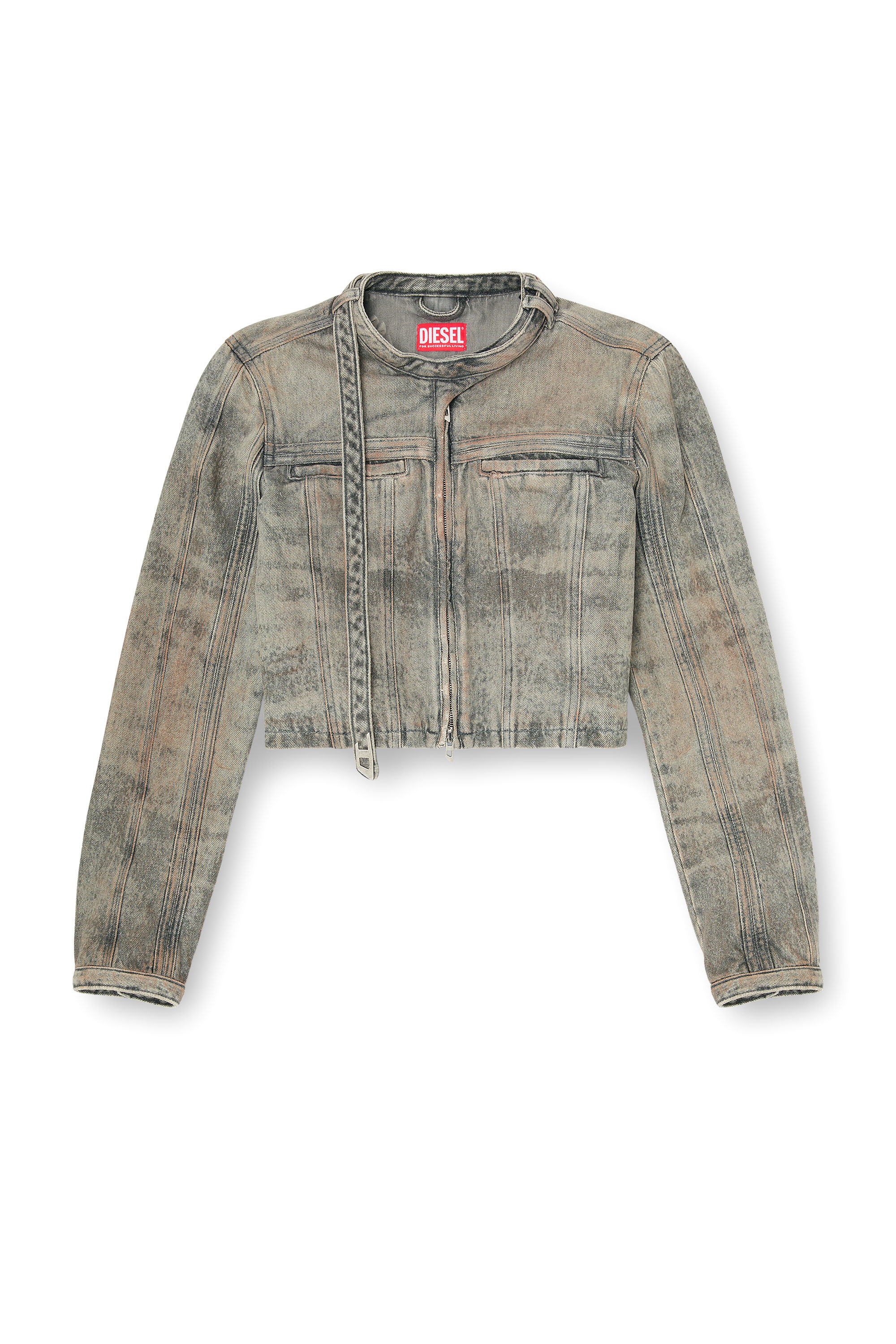 Diesel - DE-SAPHIX-FSI1, Giacca cropped in satin denim di cotone e canapa Donna in Grigio - 3