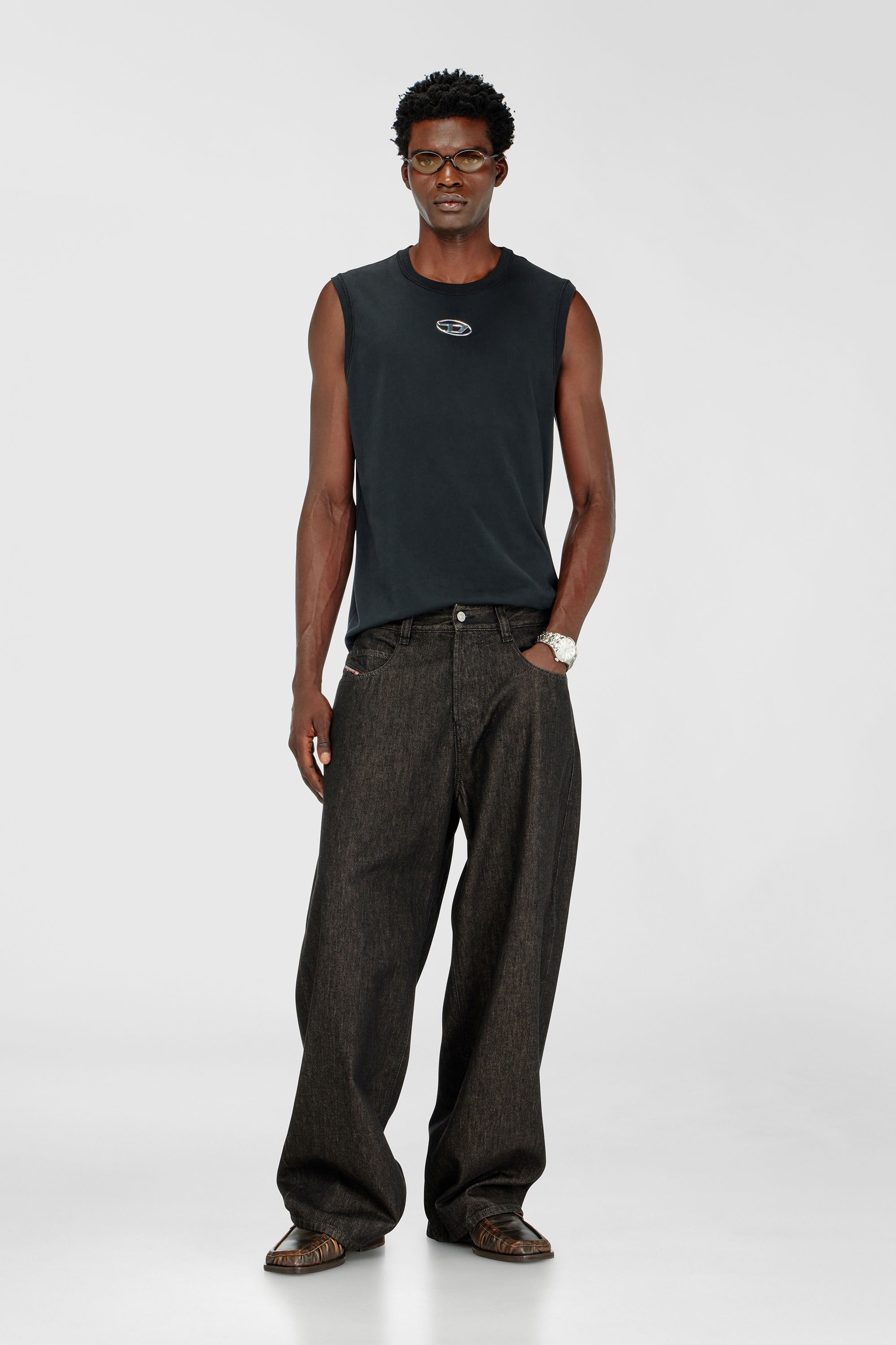 Diesel - T-BISCO-IOD, Canotta in cotone con Oval D metallizzata Uomo in Nero - 2