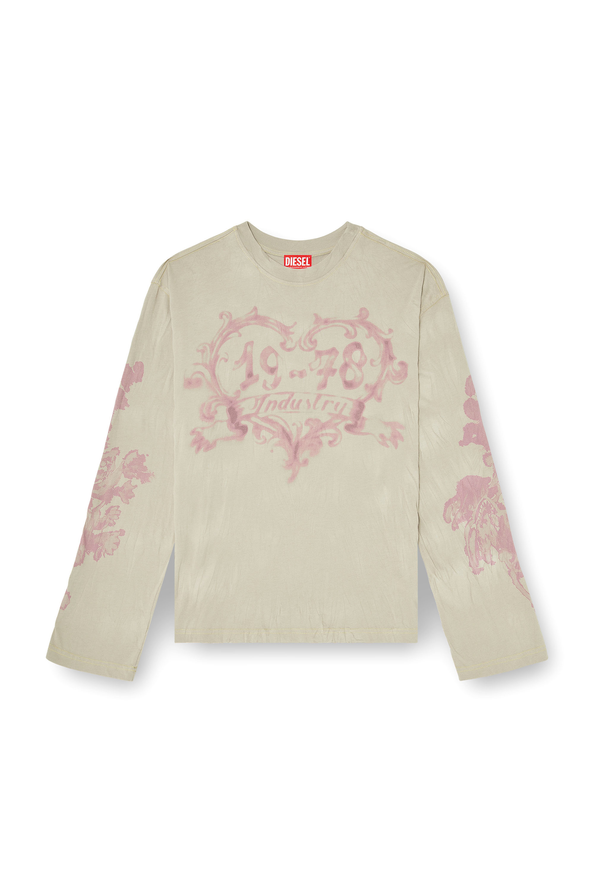 Diesel - T-HILARY-LS-AA1, T-shirt &agrave; manches longues en coton avec imprim&eacute; graphique Femme in Beige - 3