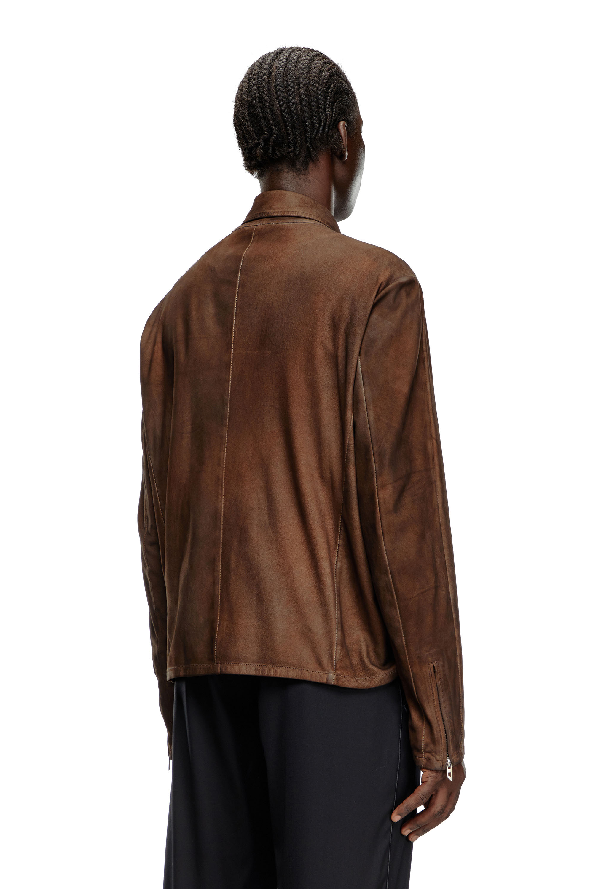 Diesel - L-CROMBE, Man Blouson jacket in treated leather in Brown - Image 3