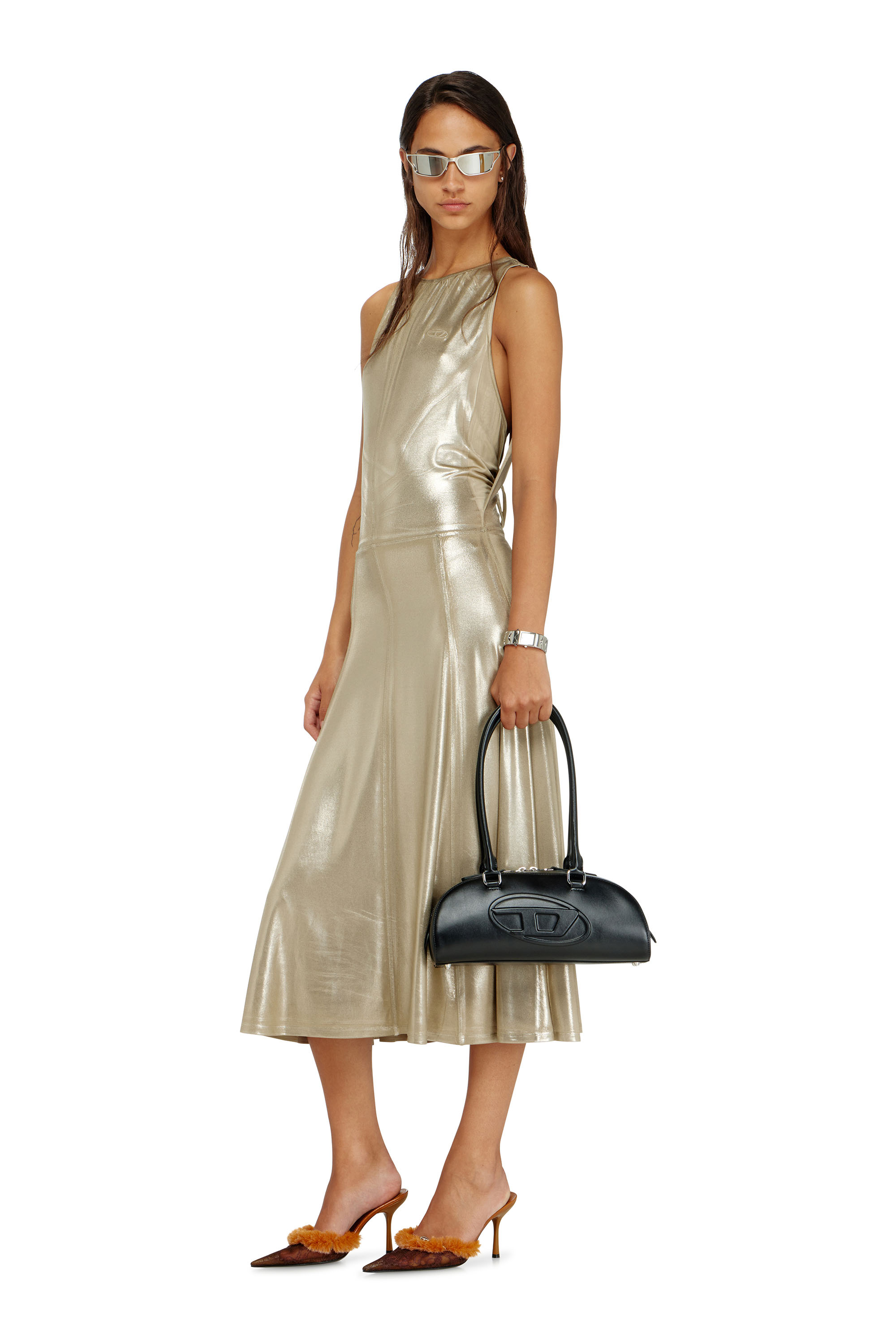 Diesel - D-DYVYNY, Abito midi metallizzato fluido con schiena scoperta Donna in ToBeDefined - 1