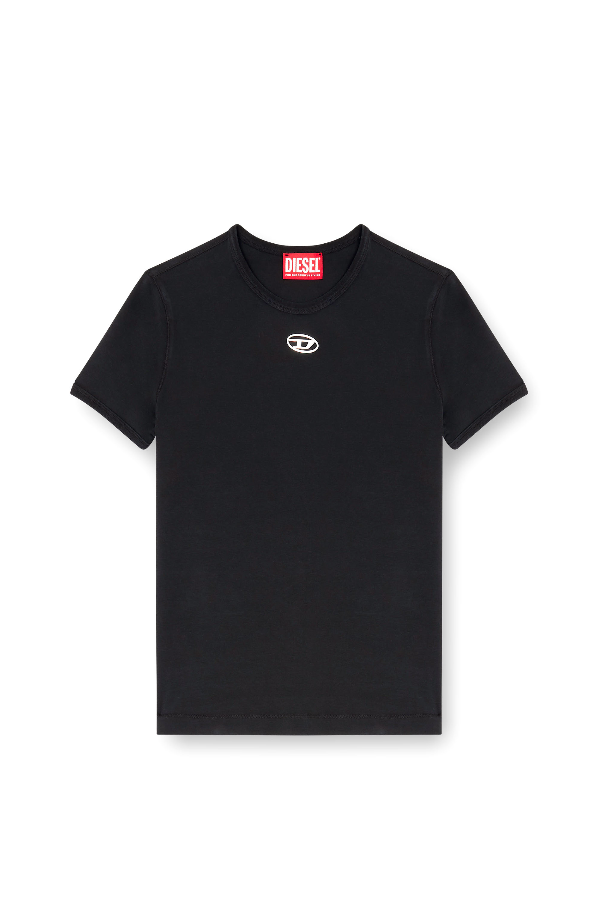 Diesel - T-UNCUTIESLONG-OD, T-shirt slim con Oval D metallico Donna in Nero - 2