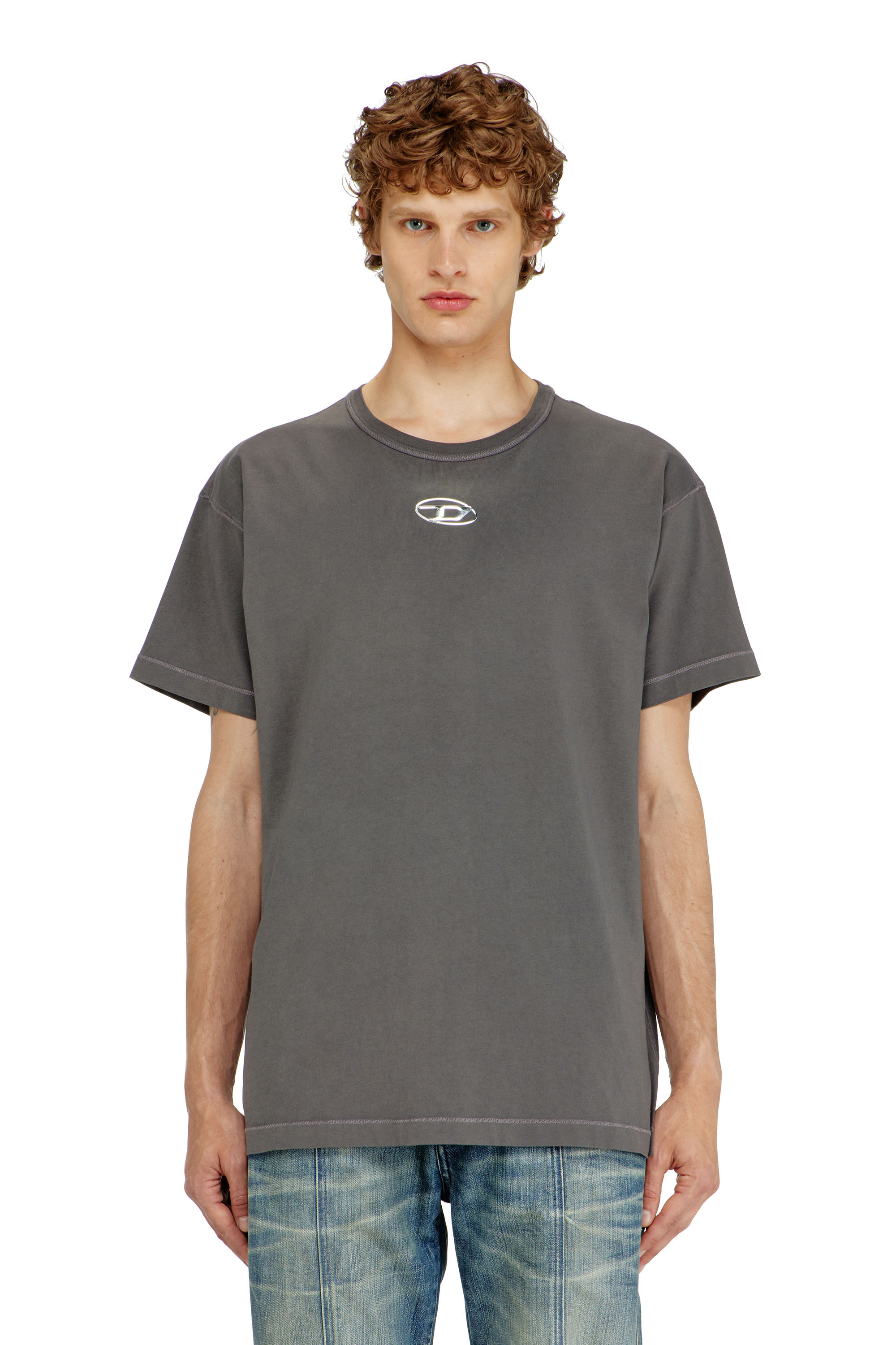 Diesel - T-NORM-IOD, T-shirt en coton l&eacute;ger avec logo Ovale D m&eacute;tallis&eacute; Homme in Gris - 1