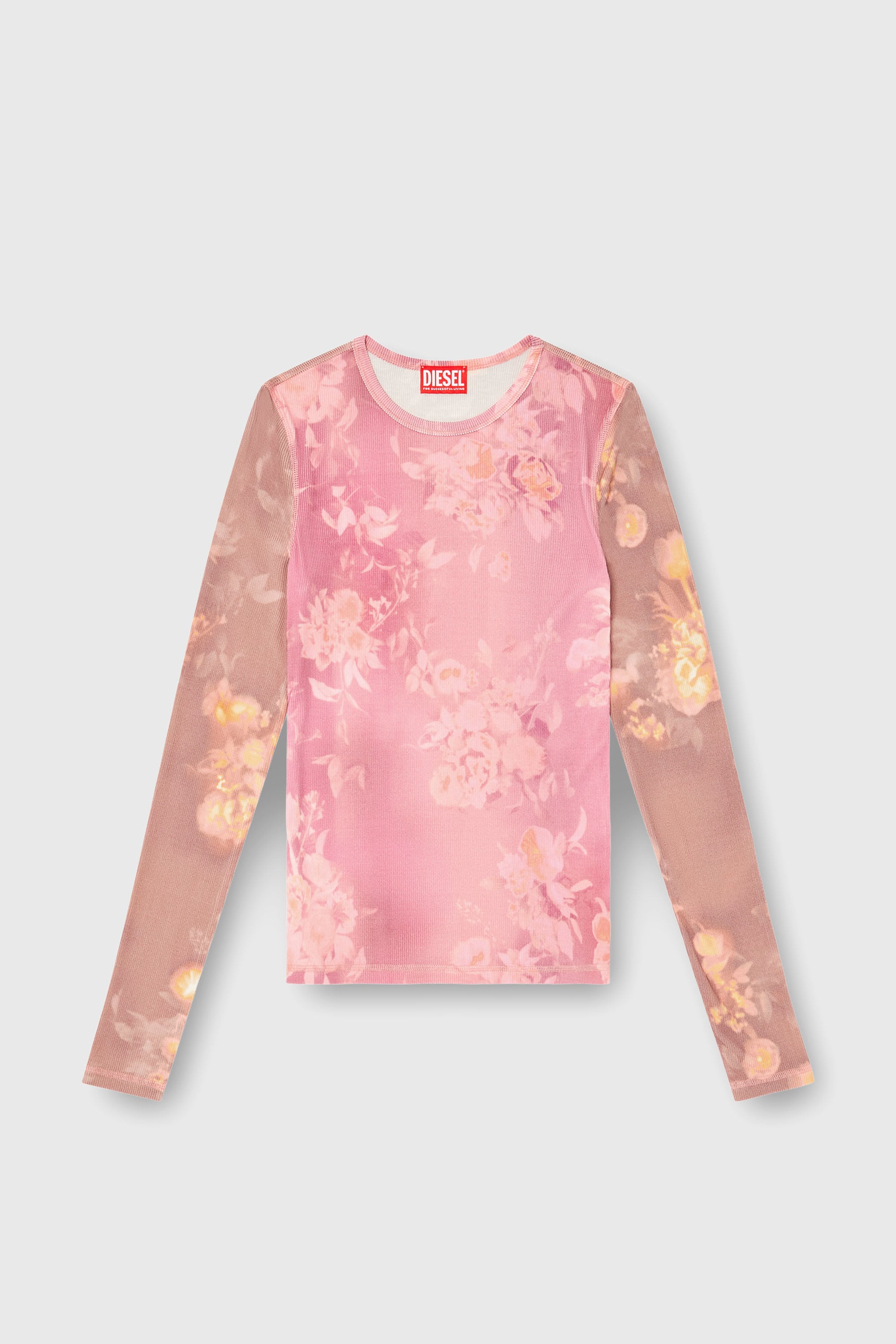 Diesel - T-MOKY-LS, Top in jersey a costine con stampa floreale Donna in Rosa - 2