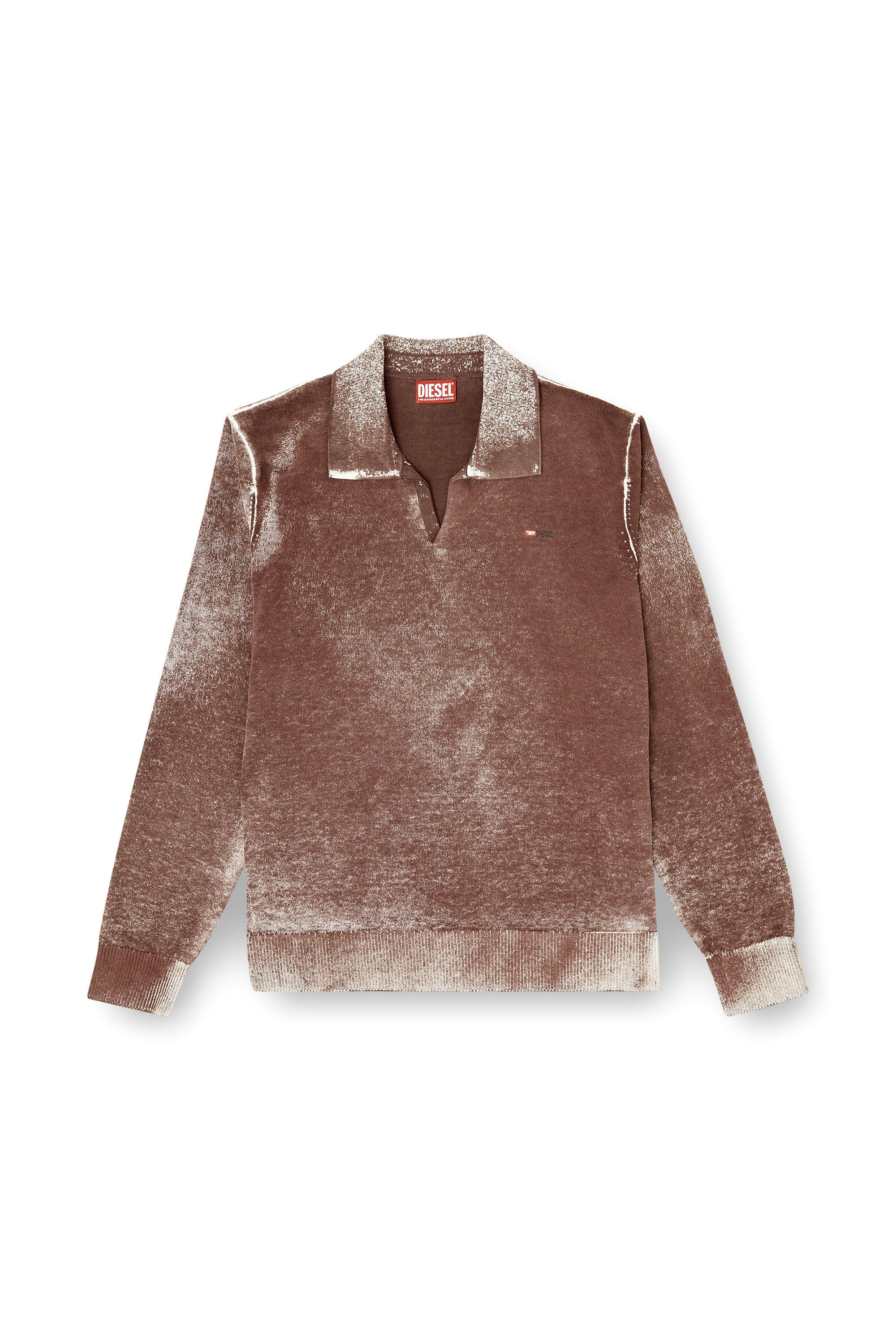 Diesel - K-LAWRENCE, Herren Polopullover mit verblasstem Rückseitendruck in Braun/Grau - 3