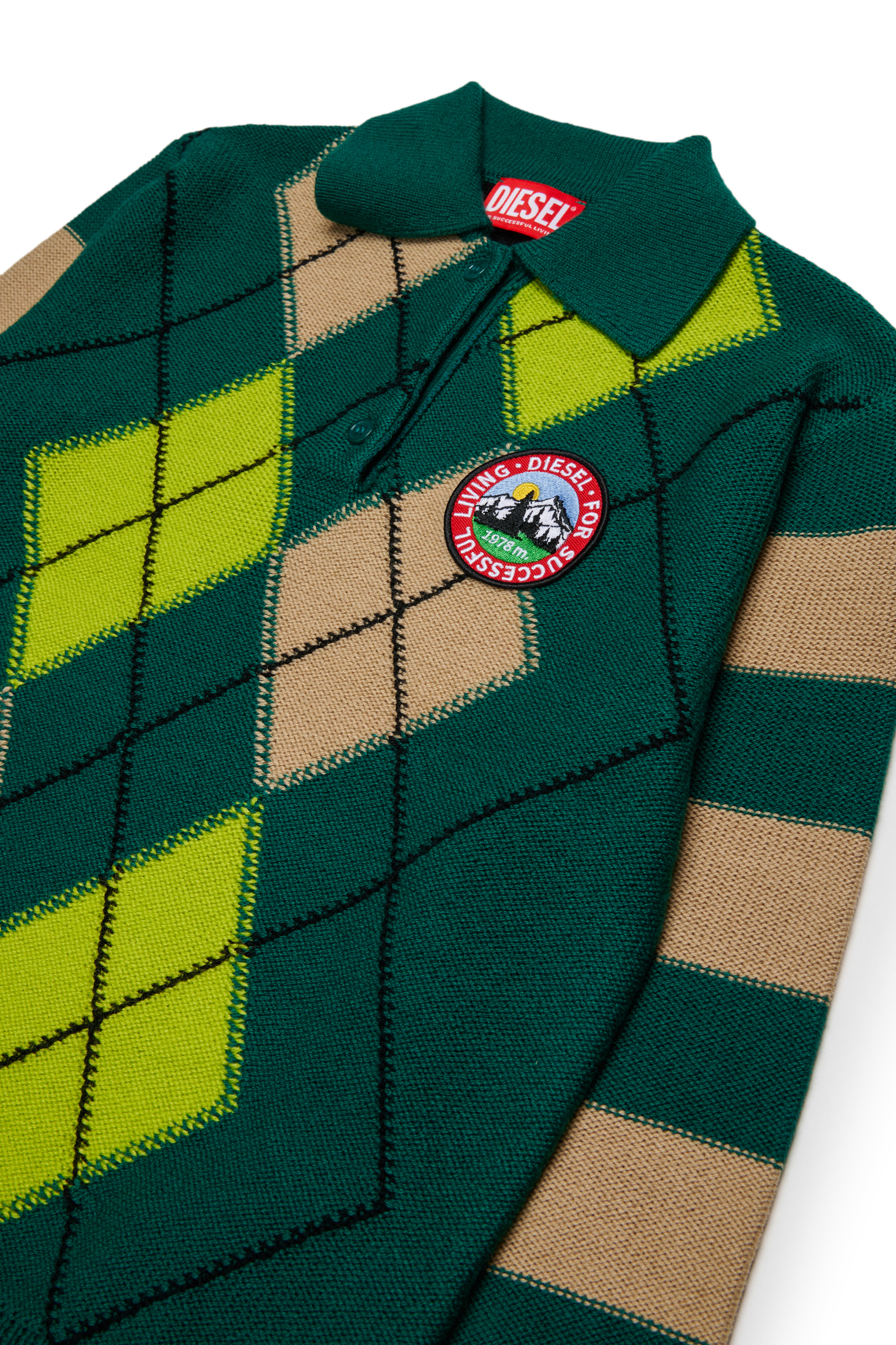 Diesel - KROMBY OVER, Pull en maille m&eacute;lang&eacute;e avec motif argyle Mixte in Vert - 3