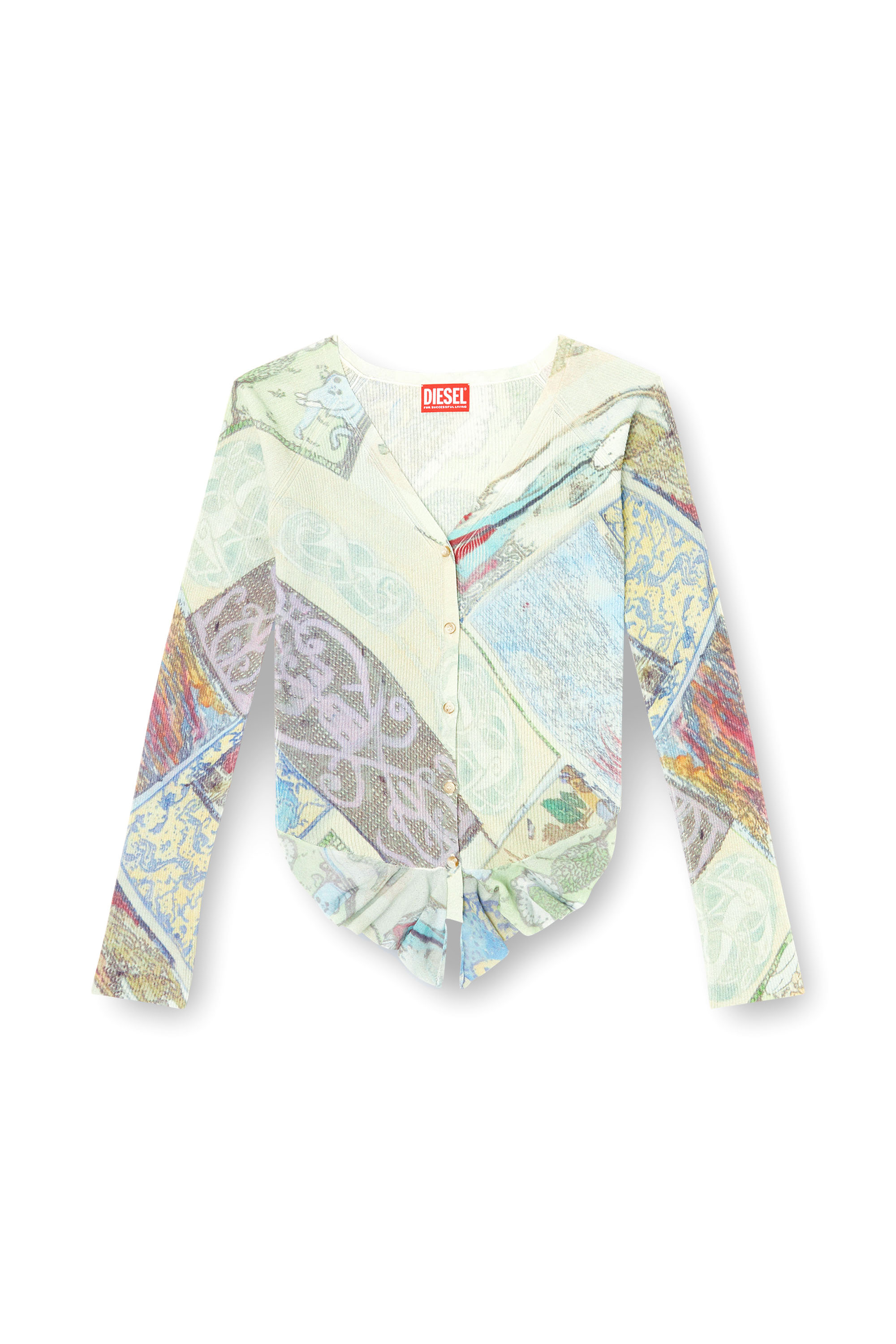 Diesel - M-FIORINA, Cardigan lunghezza cropped con stampa medievale Donna in Multicolor - 3