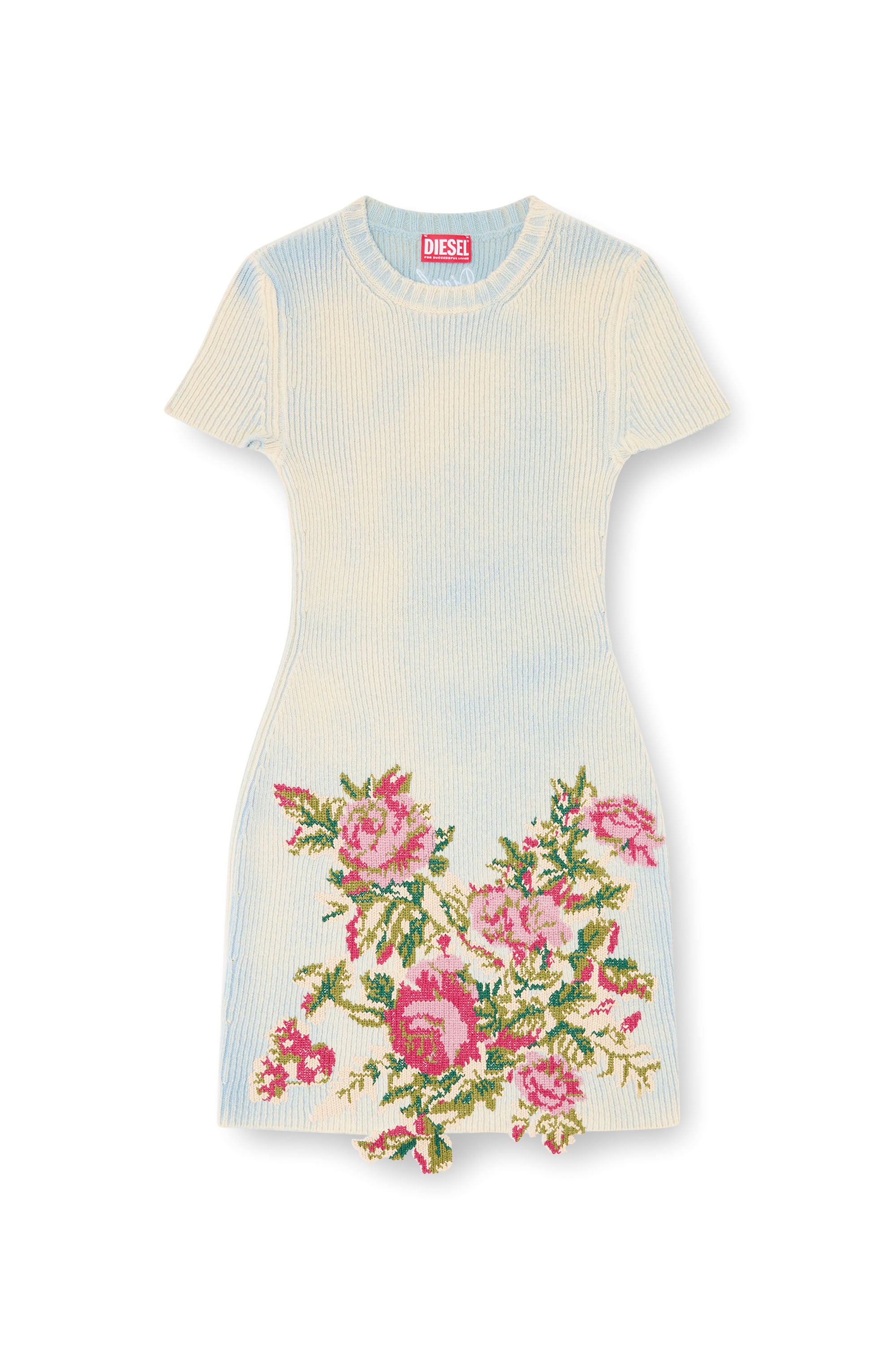 Diesel - M-RINNIE, Abito corto in maglia misto lana a fiori Donna in Bianco - 3