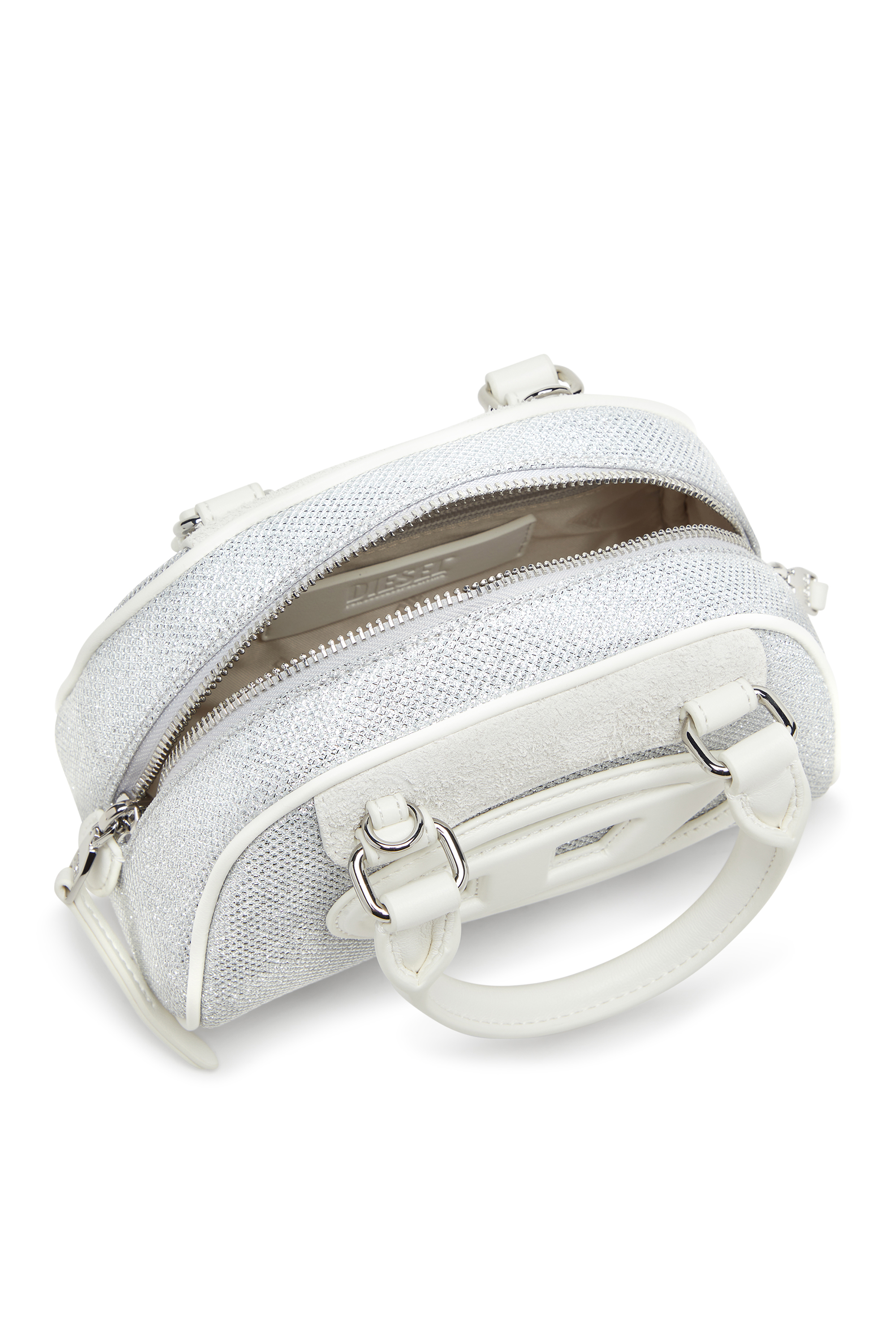 Diesel - 1DR DOME CROSSBODY, 1DR Dome-Mini sac bowling en tissu Lurex Femme in Blanc - 3