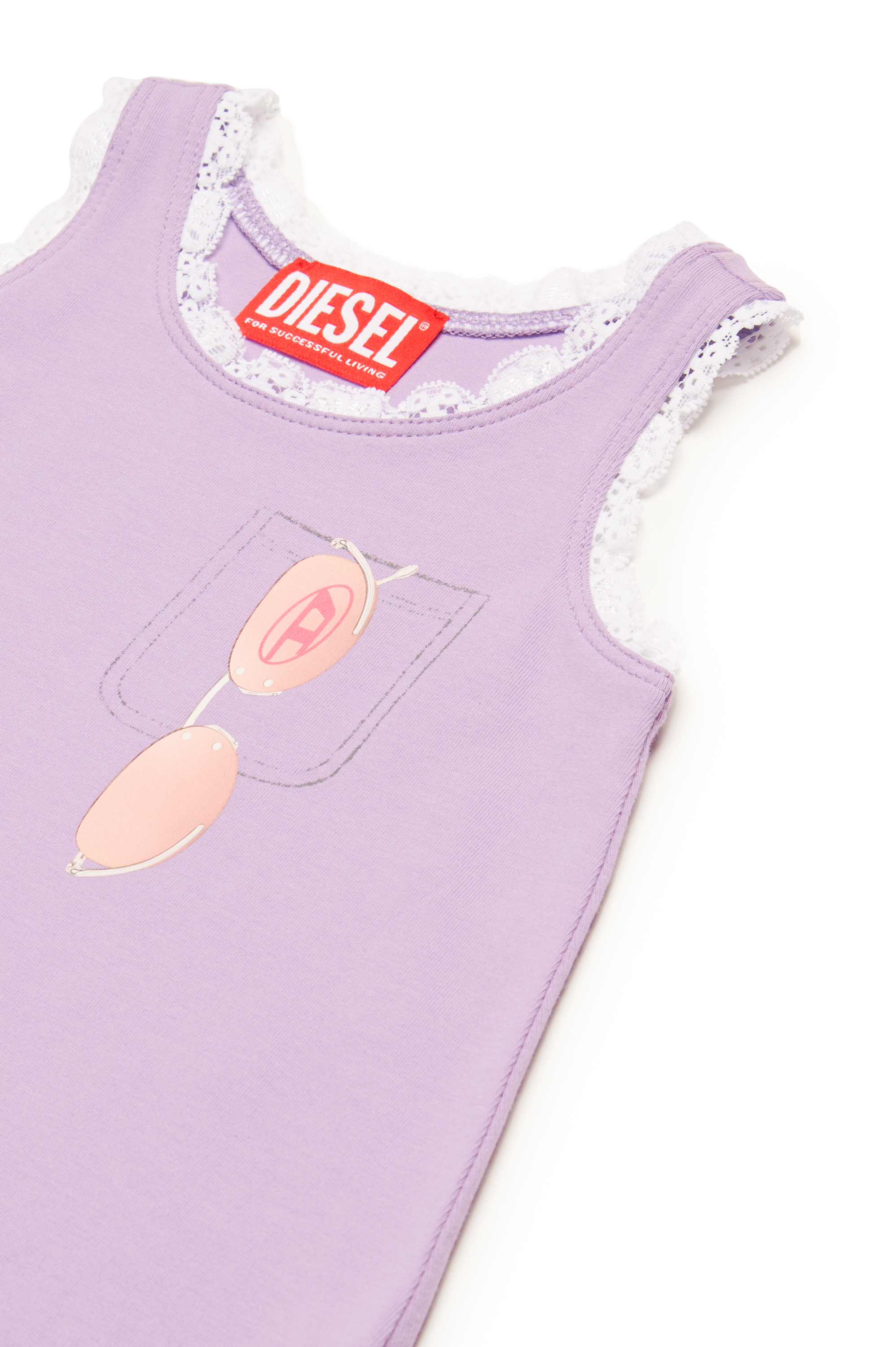 Diesel - DLACEB, Robe avec finitions en dentelle et imprimé lunettes de soleil Femme in Violet - 3