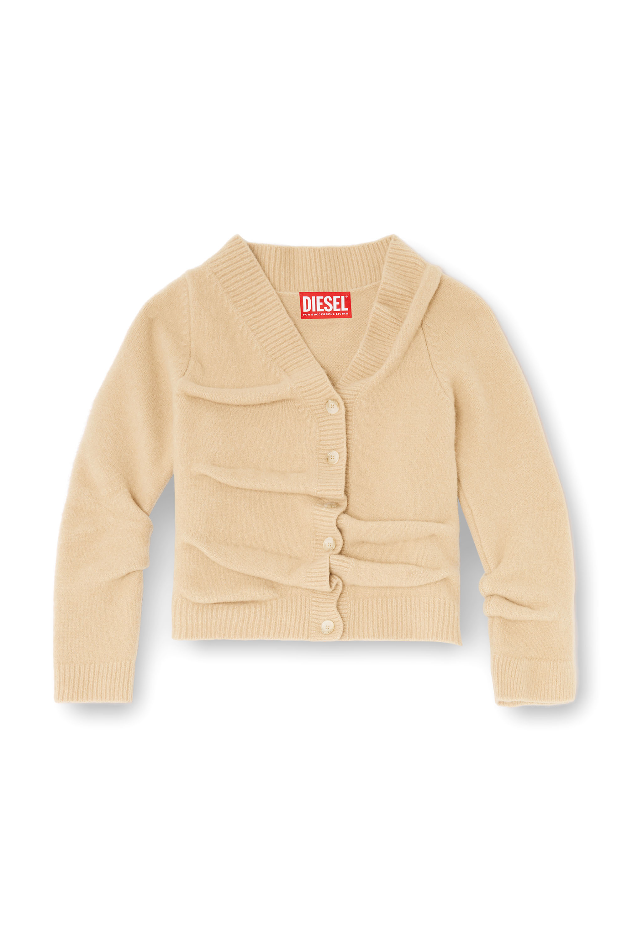 Diesel - M-AVA, Cardigan cropped in maglia wrinkled lavorata a caldo Donna in Beige - 4