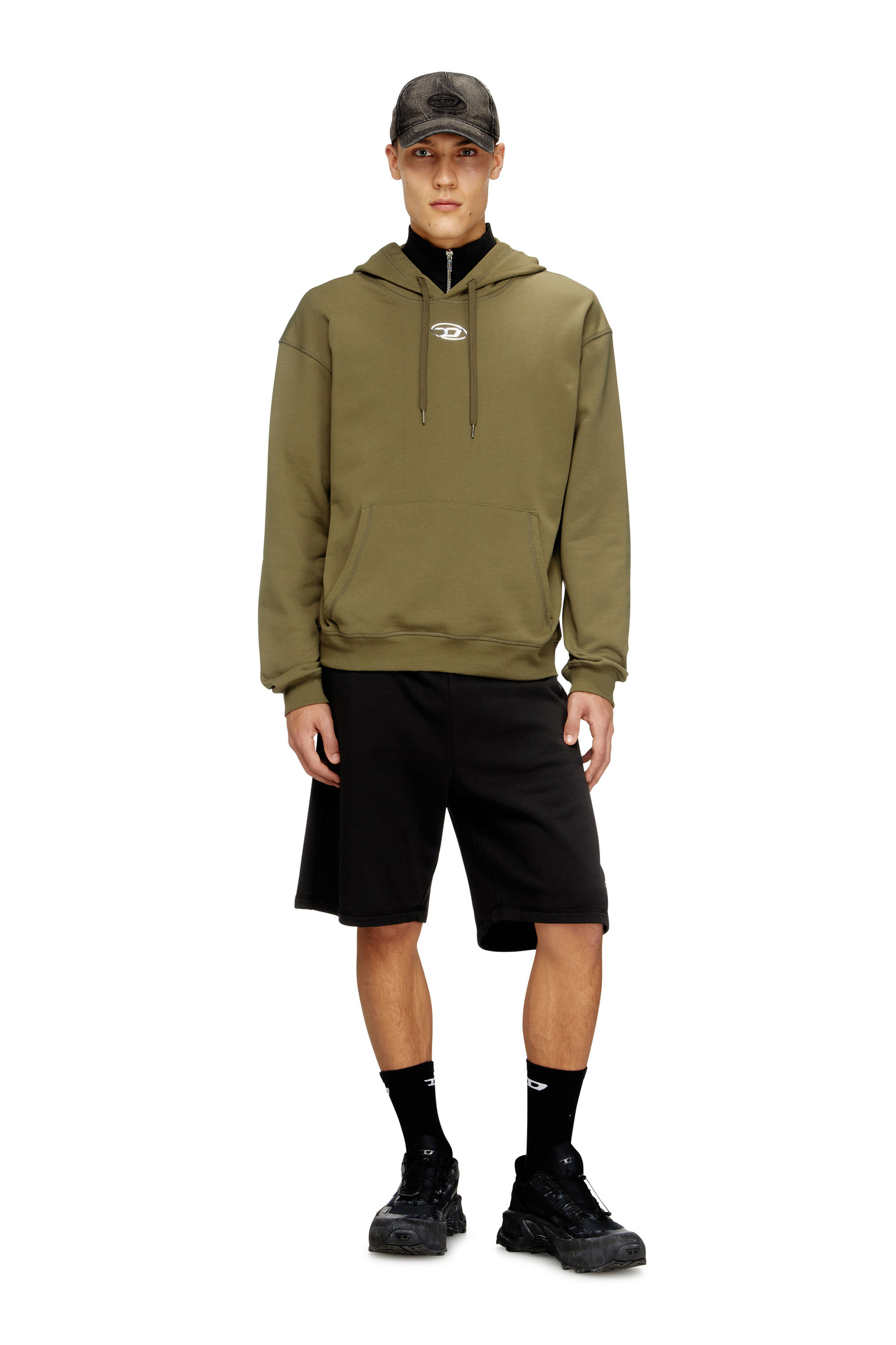 Diesel - S-NORM-HOOD-IOD, Sweat à capuche en coton avec Oval D métallique Homme in Vert - 2