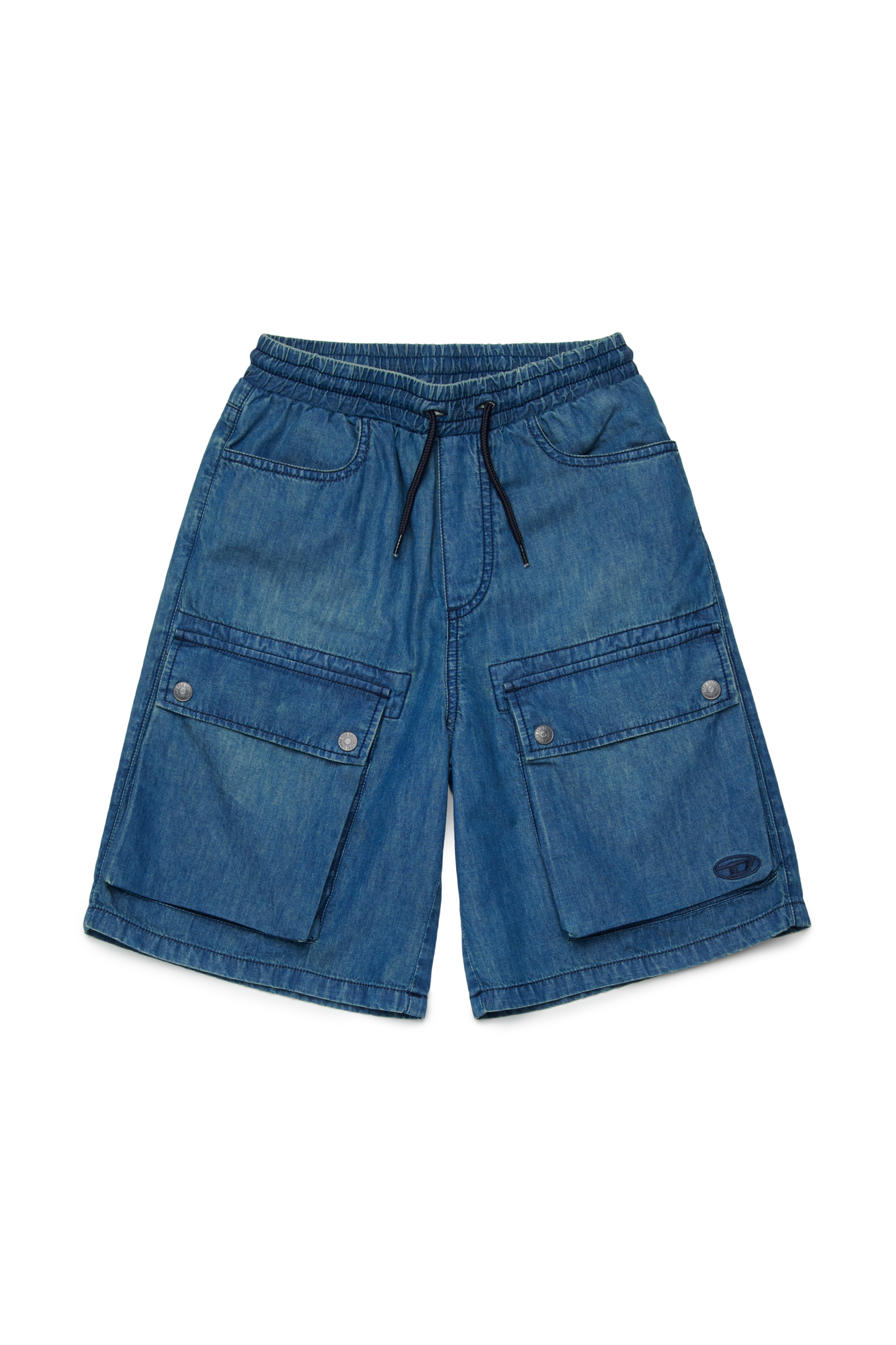 Diesel - PELTY, Shorts cargo in denim con vita elasticizzata Donna in Blu - 1