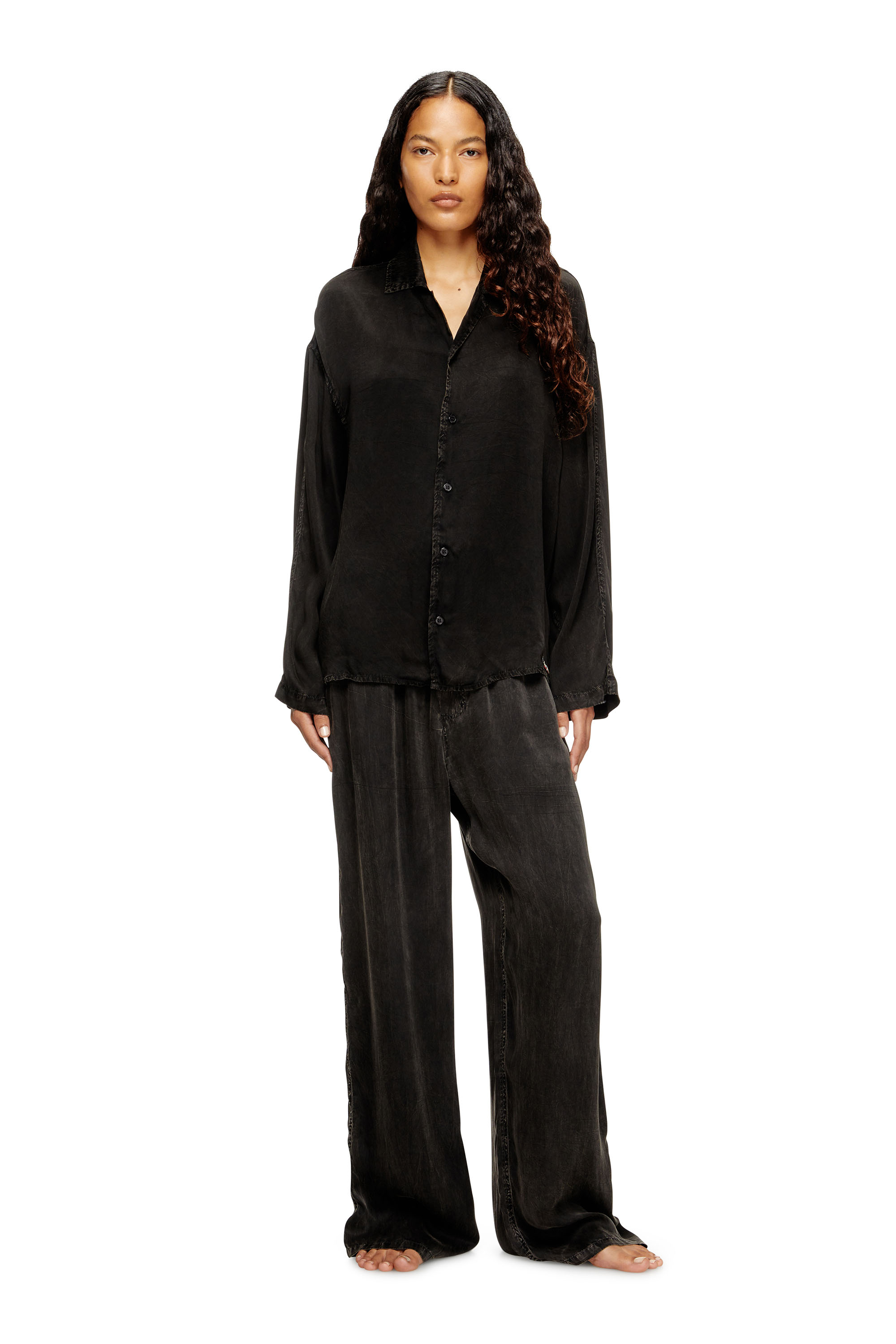 Diesel - SET-KEITH-DNM, Unisex Fließende Pyjamas mit Denim-Effekt in Schwarz - 6