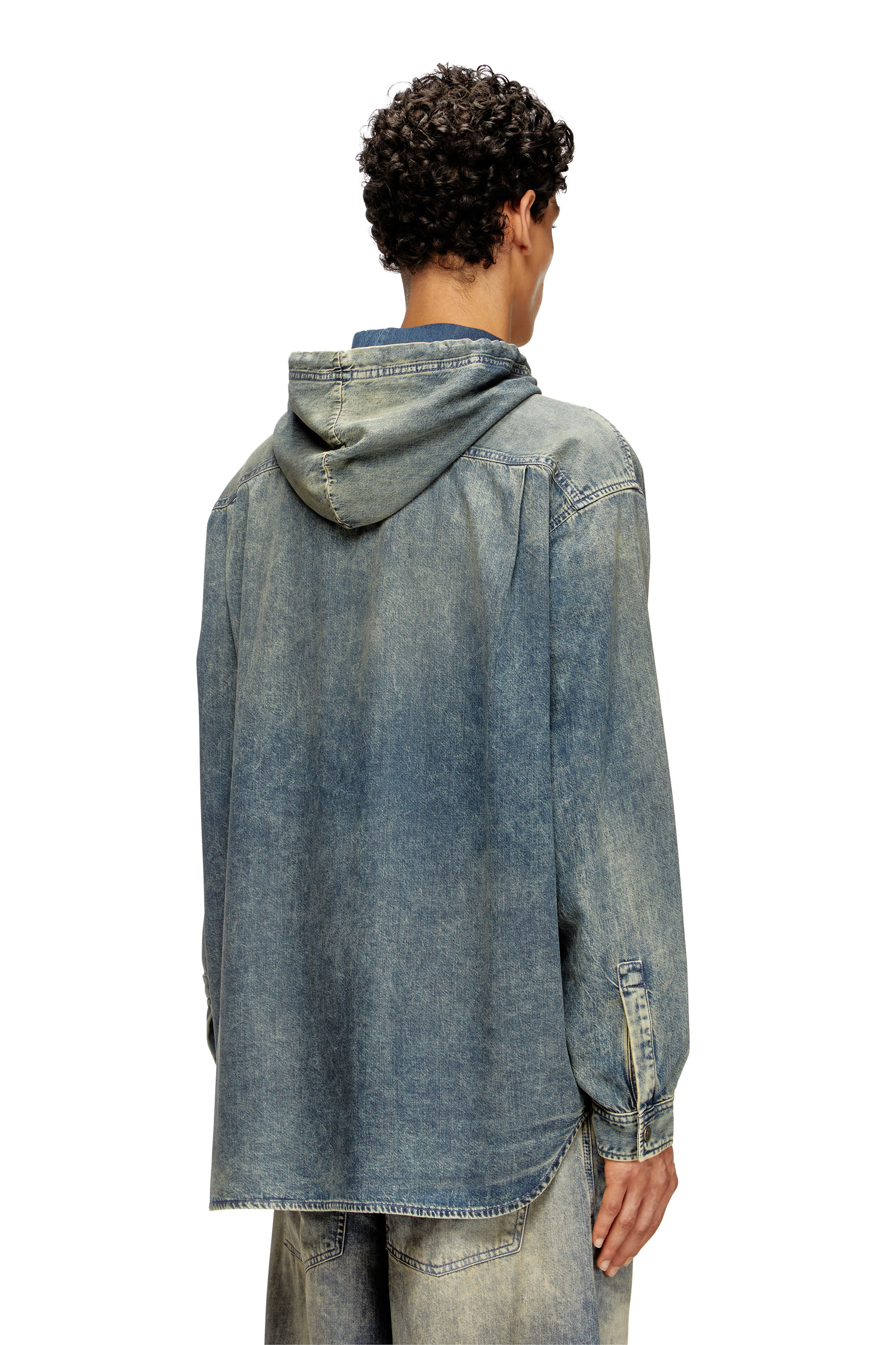 Diesel - D-DEWNY-HOOD-S2, Overshirt in denim coated effetto marmorizzato Uomo in Blu - 4