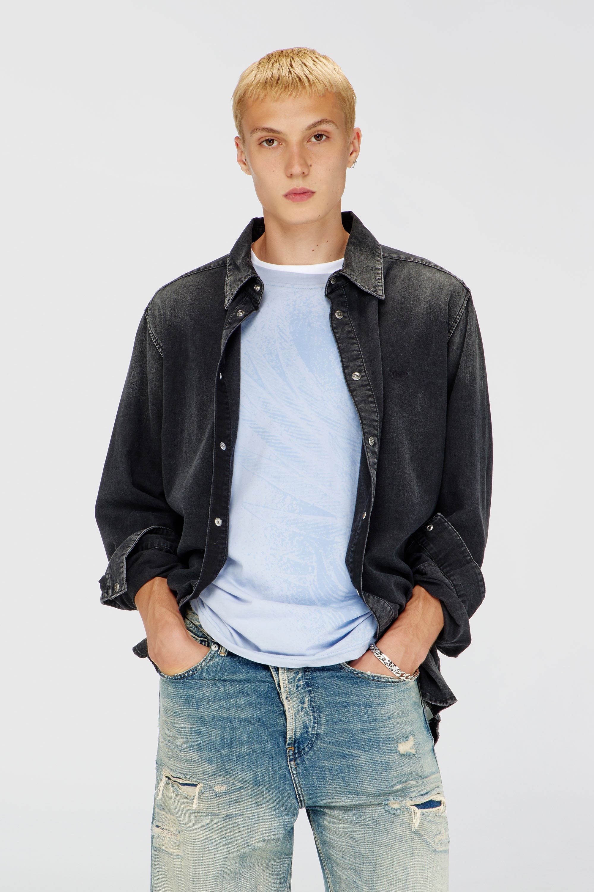 Diesel - D-SIMPLY, Camicia in denim a maniche lunghe Uomo in Nero - 1