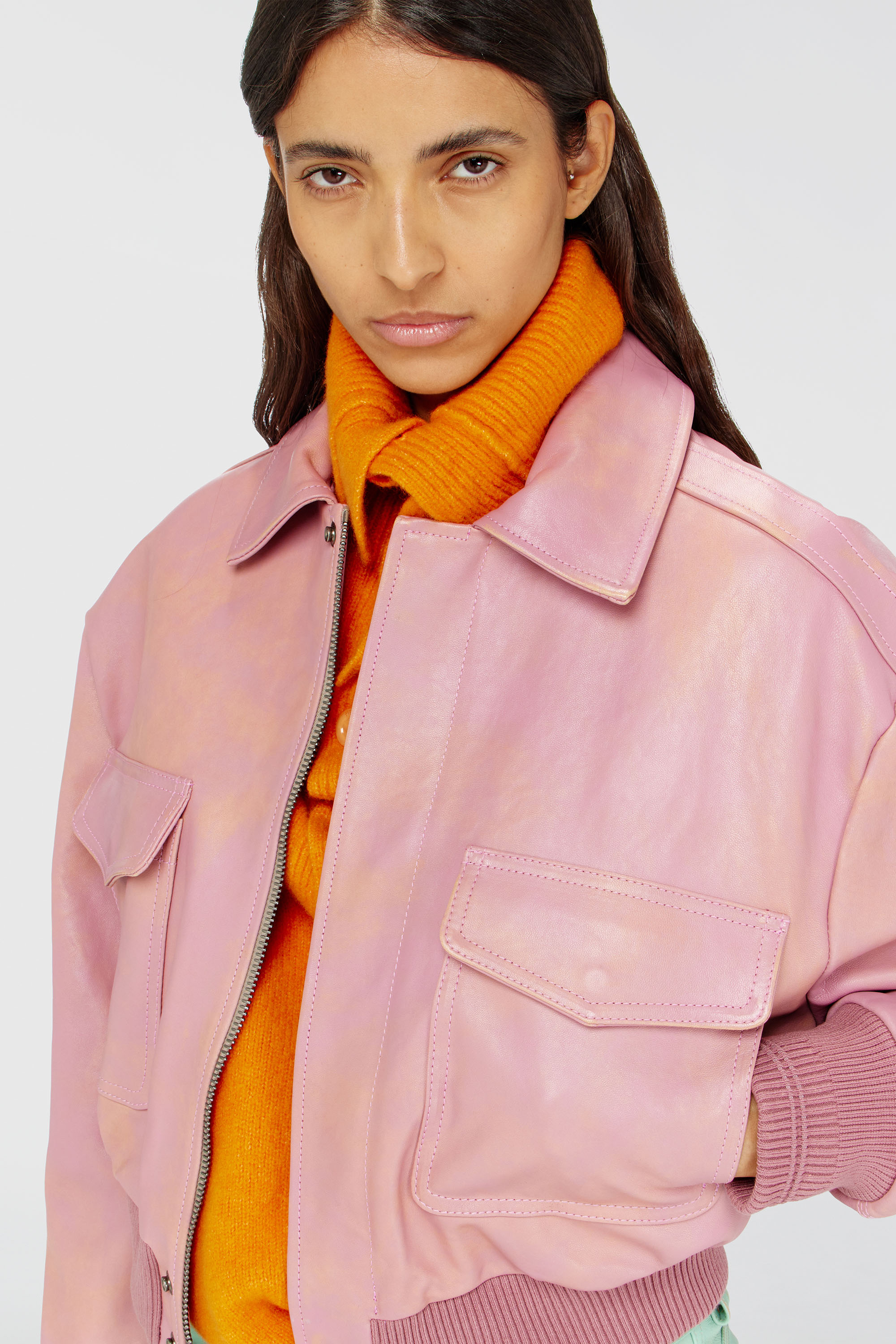 Diesel - L-AVIA, Damen Aviator-Jacke aus behandeltem Leder in Rosa - 5