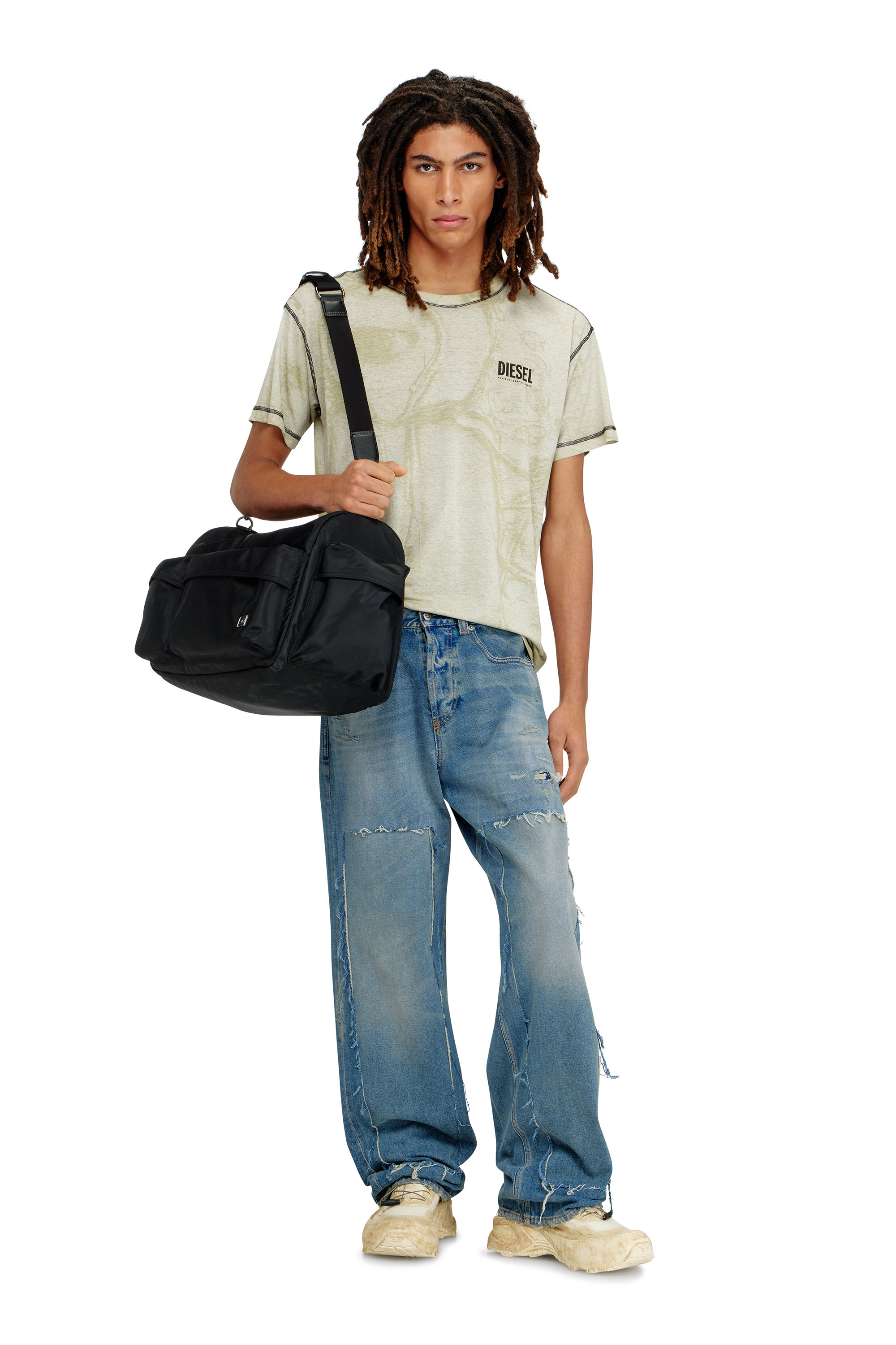 Diesel - T-NORM-V15, T-shirt en chanvre et coton &agrave; imprim&eacute; int&eacute;gral Homme in Gris - 2