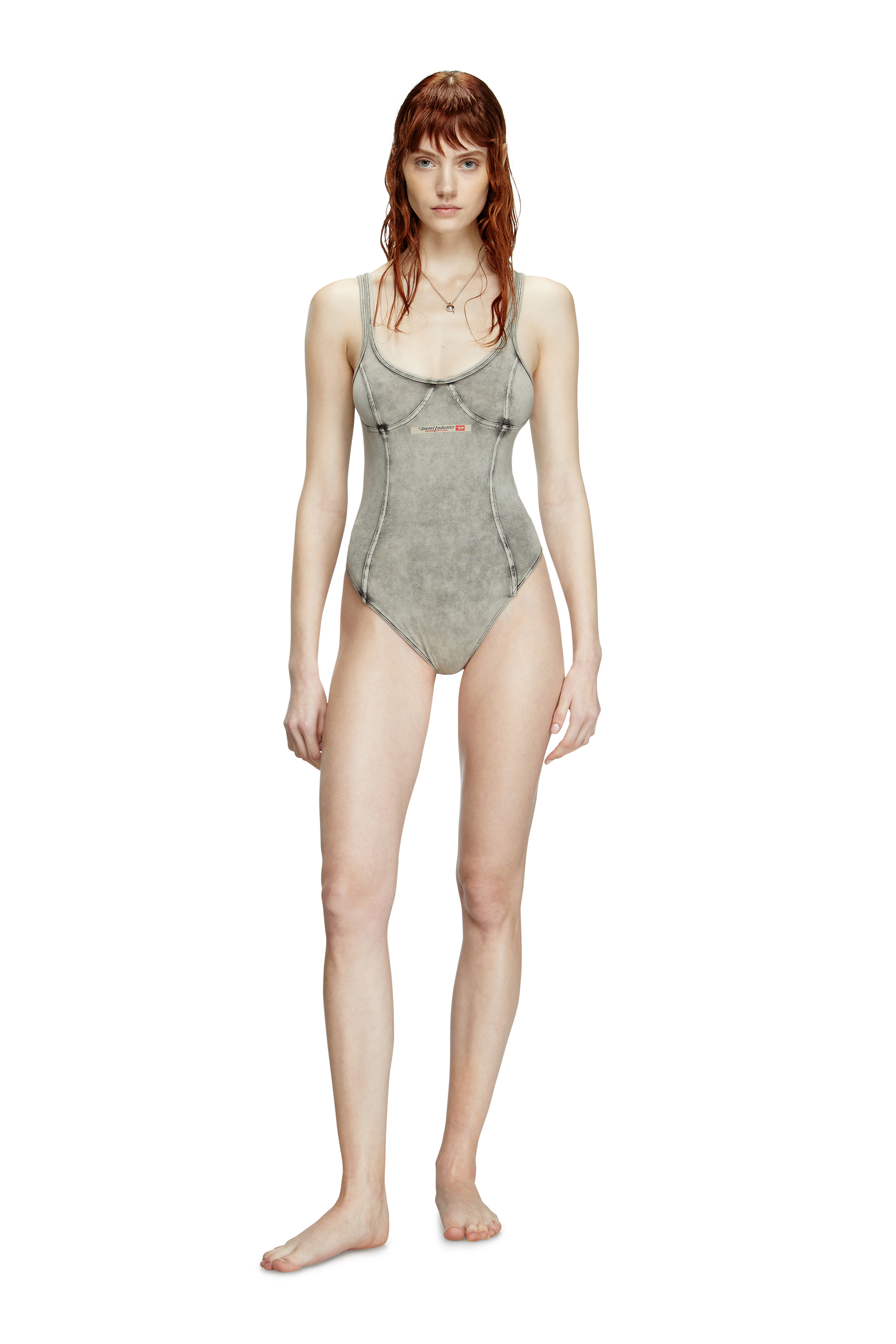 Diesel - CAMI-DNM, Body in jersey effetto denim Donna in Grigio - 2