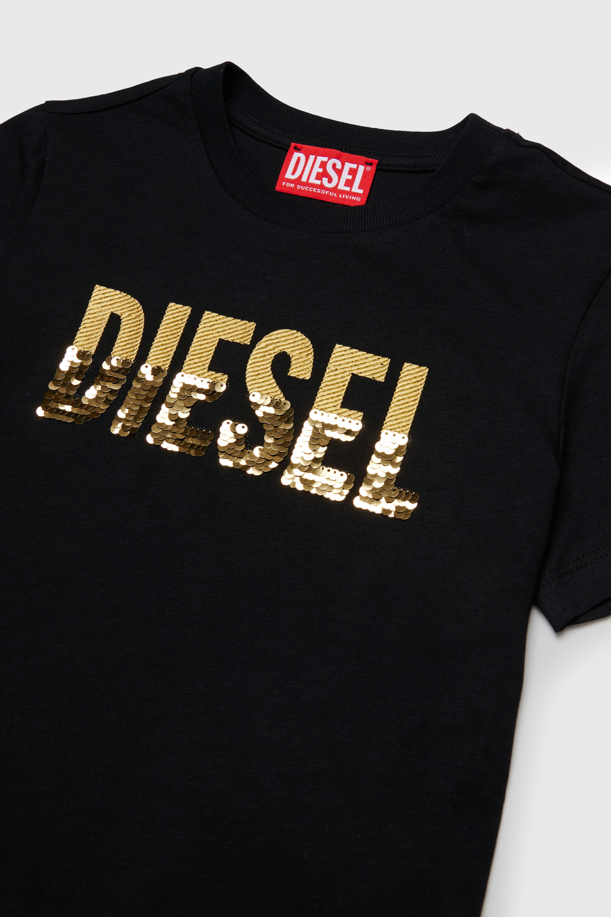 Diesel - TPALLY, T-shirt in cotone con logo in paillettes Donna in Nero - 3
