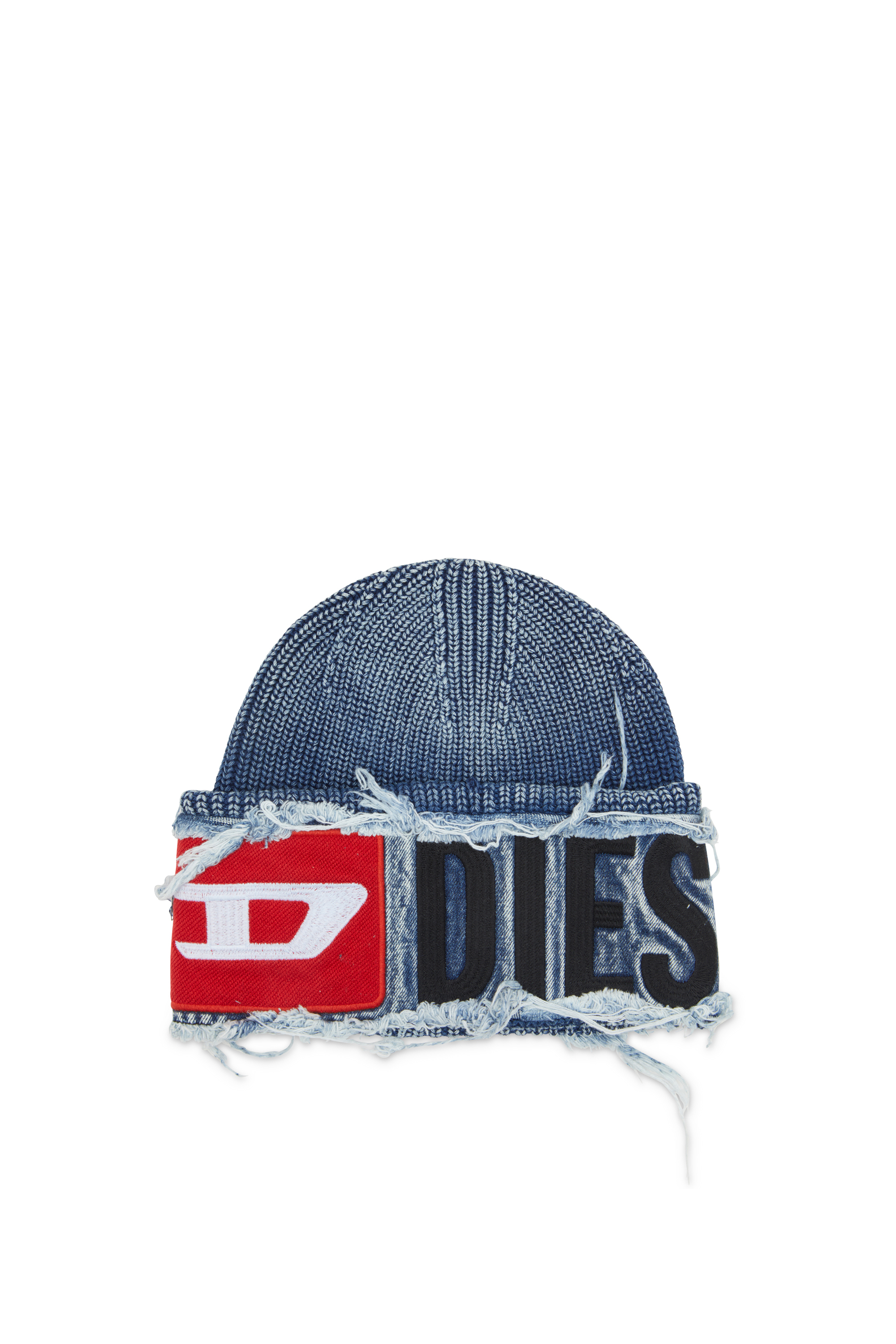 Diesel - K-FROK, Beanie effetto denim con patch Unisex in Blu - 1