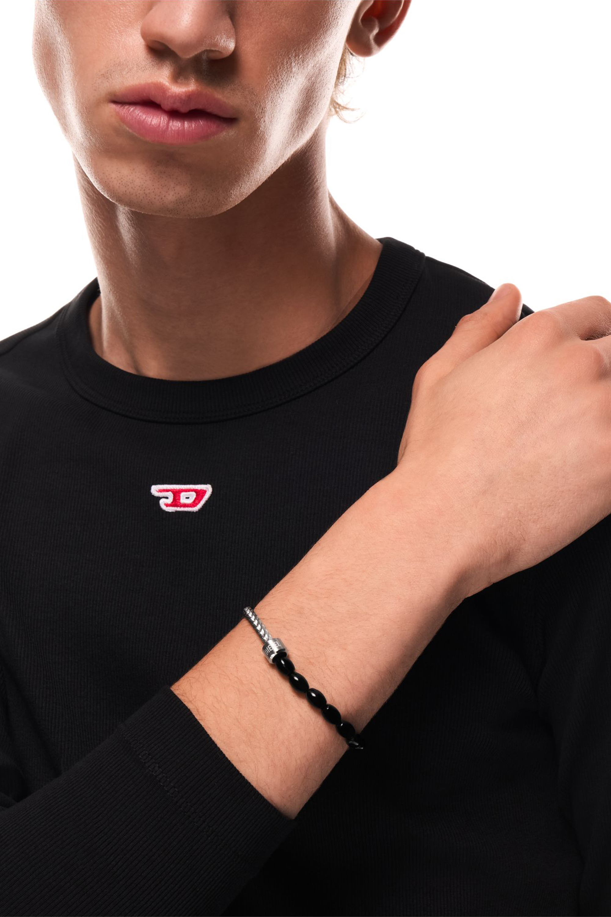 Diesel - DX1714040, Bracciale con perline in agata nera Unisex in Argento - 5