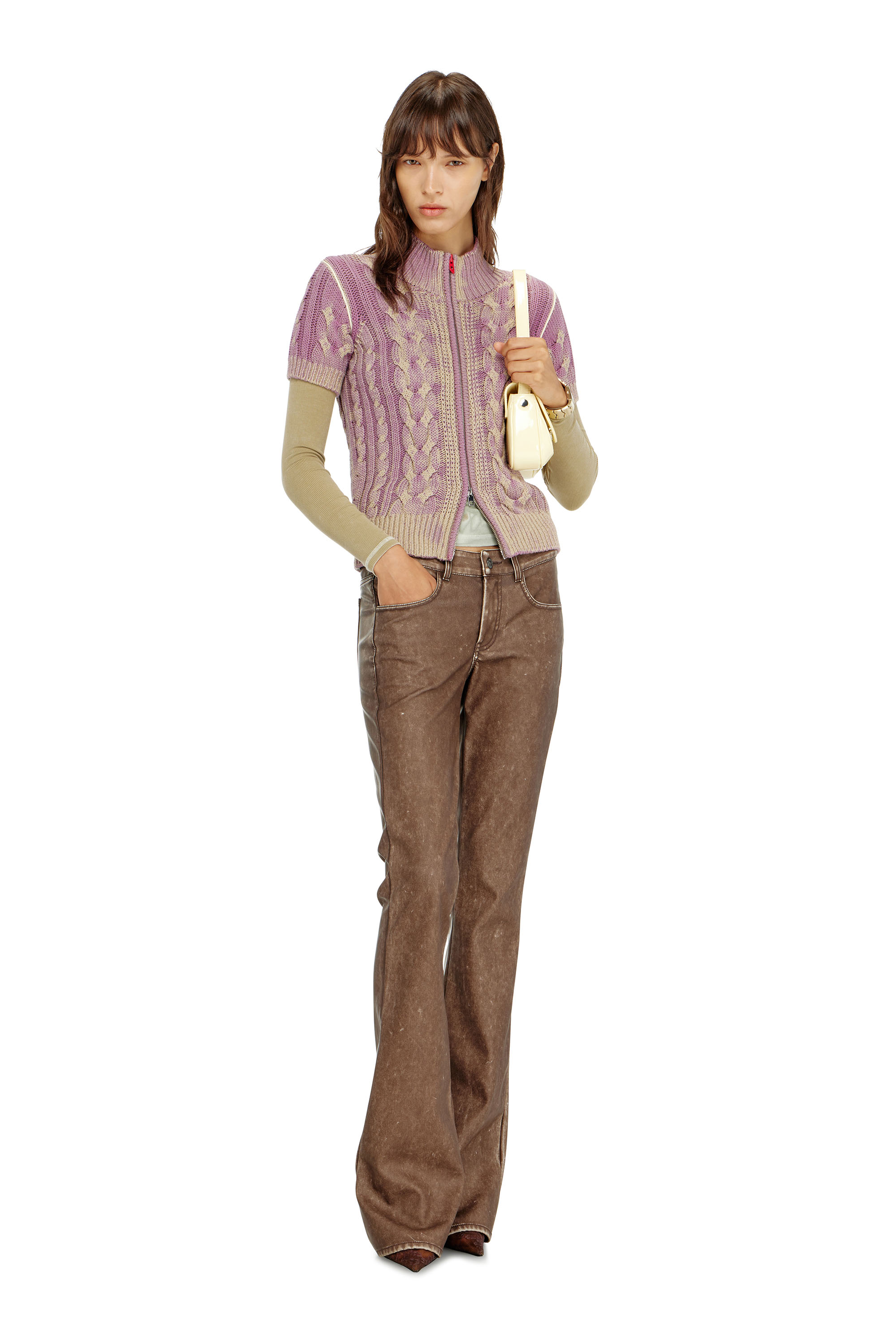 Diesel - M-ELANA, Cardigan &agrave; manches courtes zipp&eacute; en maille torsad&eacute;e Femme in Polychrome - 2
