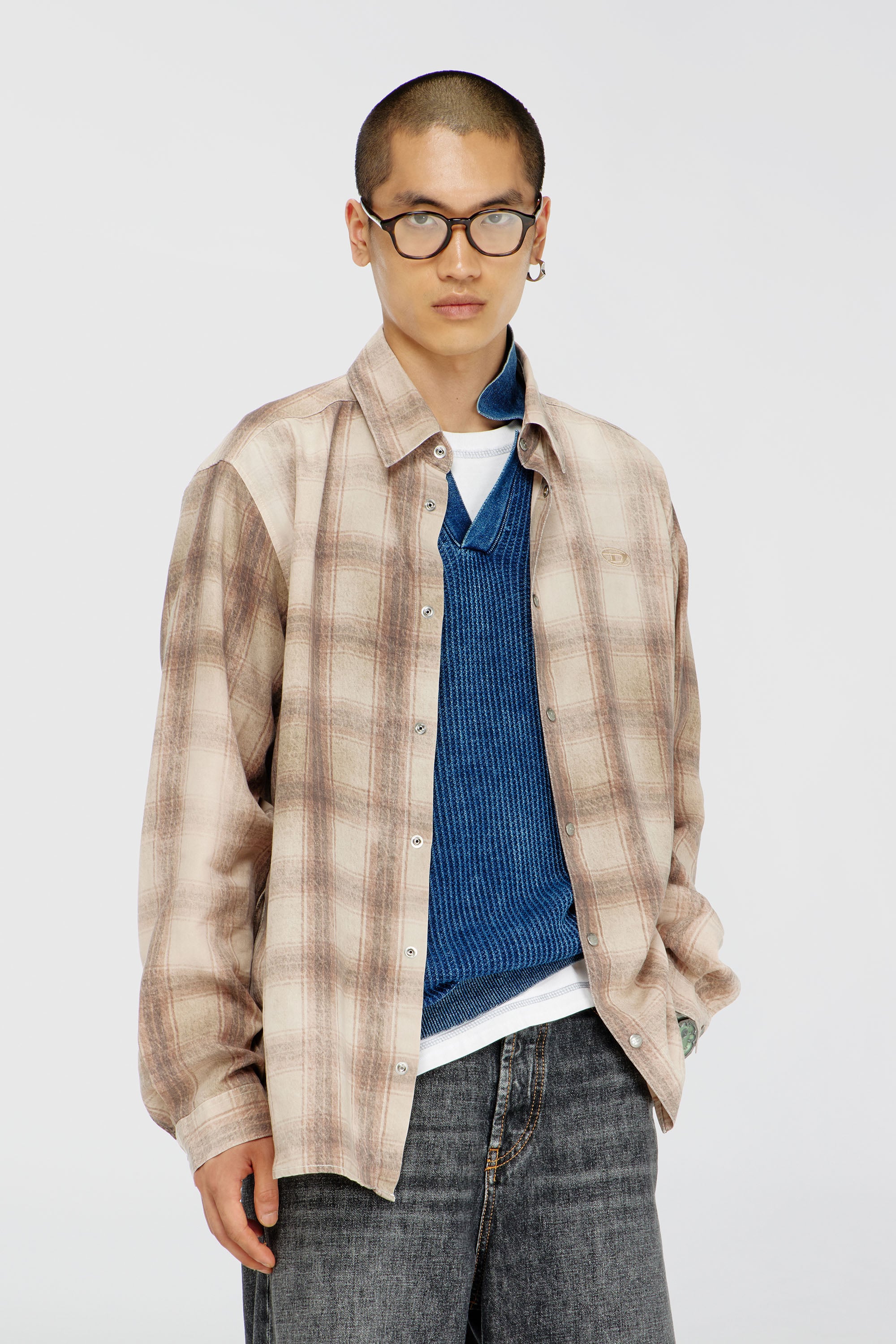 Diesel - S-SIMPLY-JMCM, Camicia a quadri in tessuto fluido Uomo in Marrone - 1