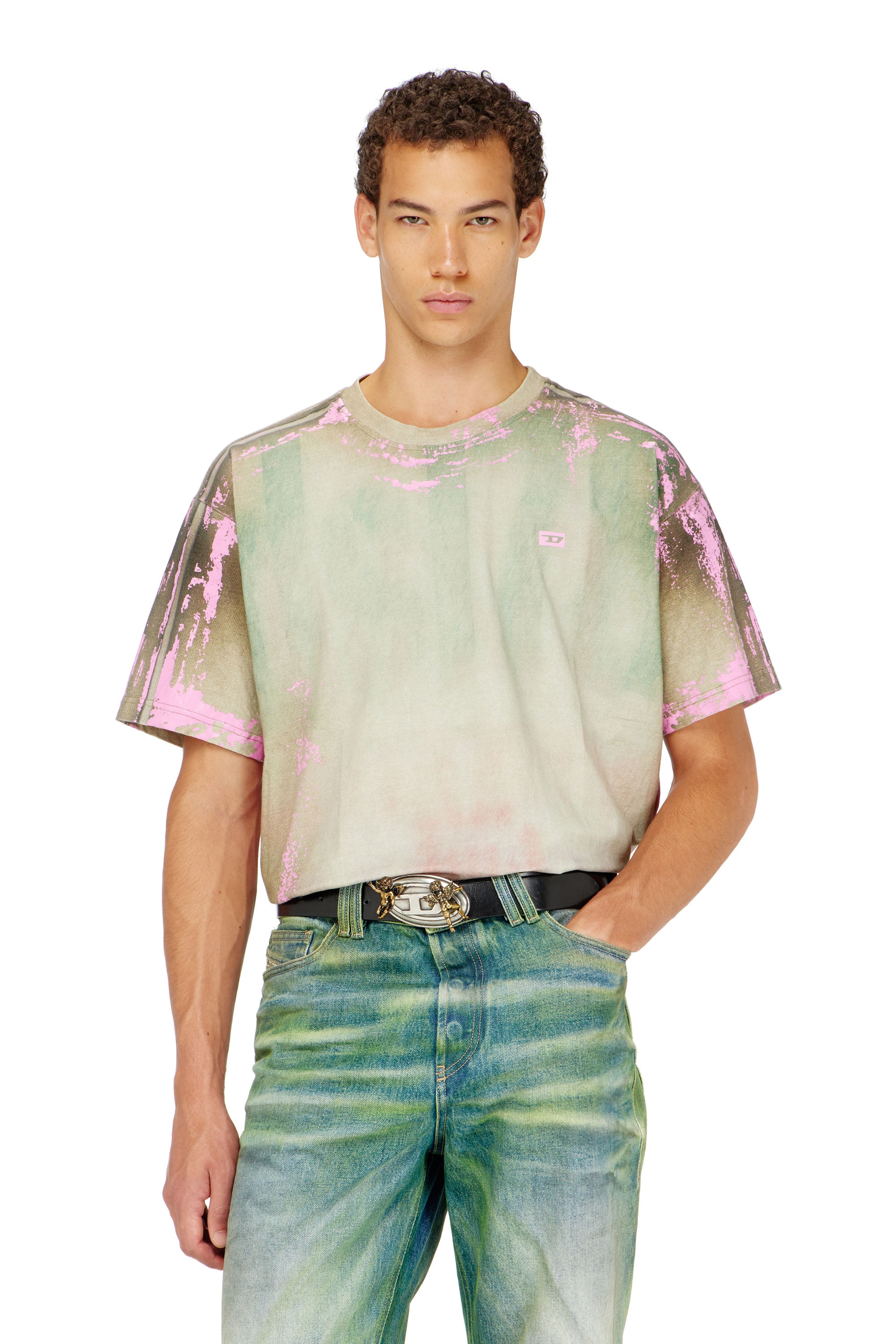 Diesel - T-FILMY-SHO, T-shirt en jersey effet cuir craquel&eacute; Homme in Polychrome - 1
