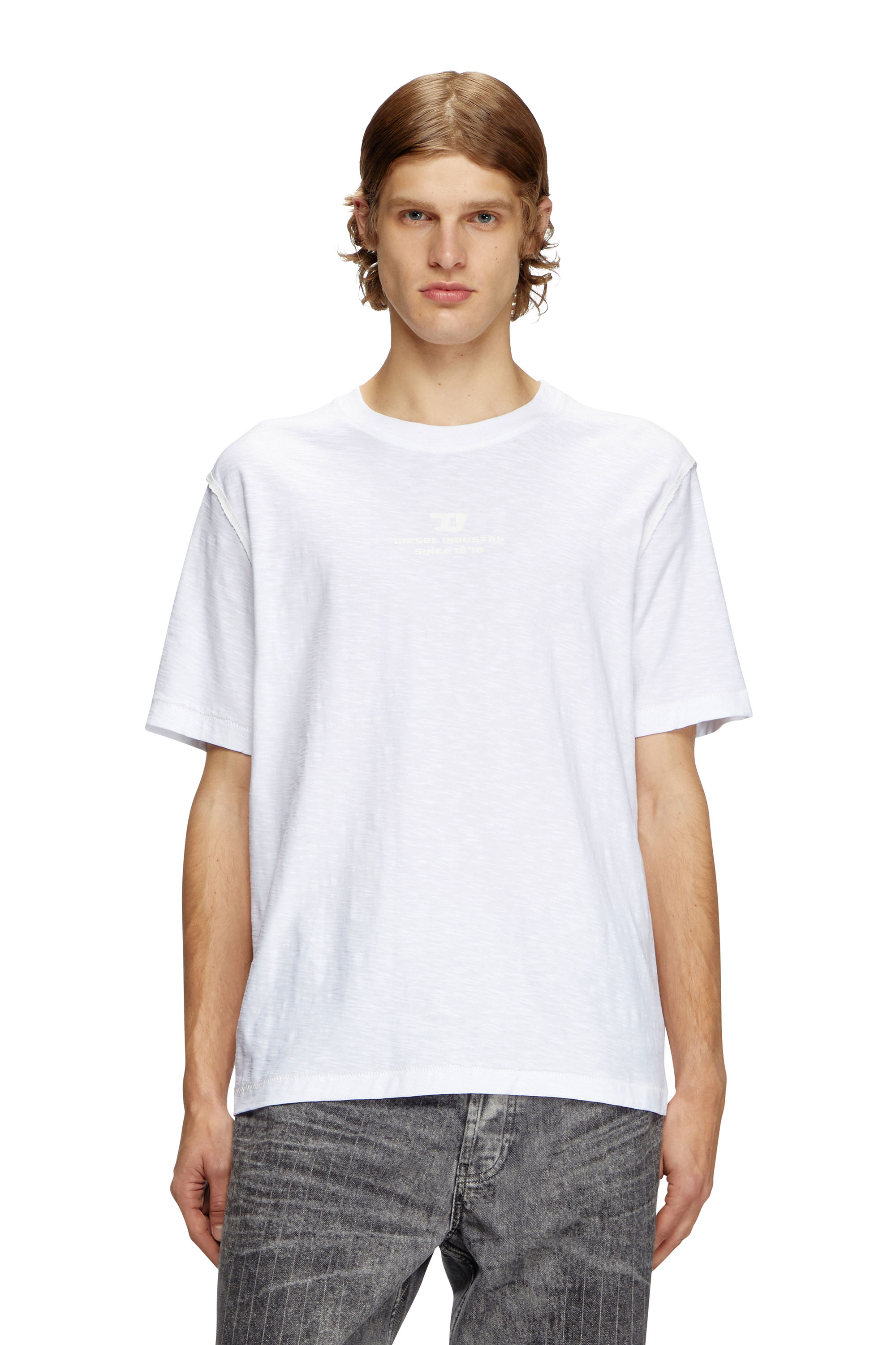 Diesel - T-ADJUST-R10, T-shirt fiammata con stampa logo in tono Uomo in Bianco - 1