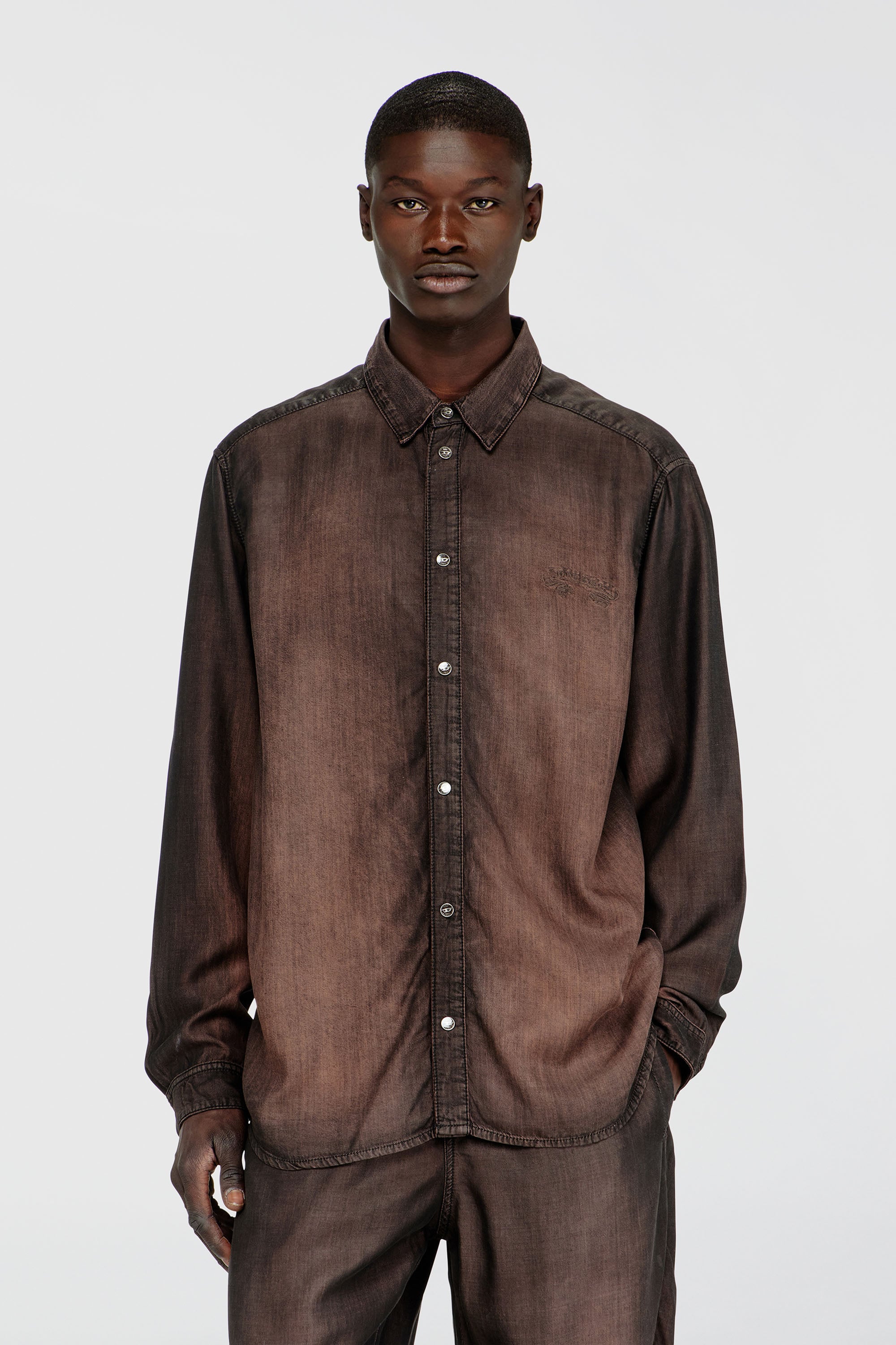 Diesel - D-SIMPLY-S16, Camicia in denim fluido spalmato Uomo in Marrone - 1