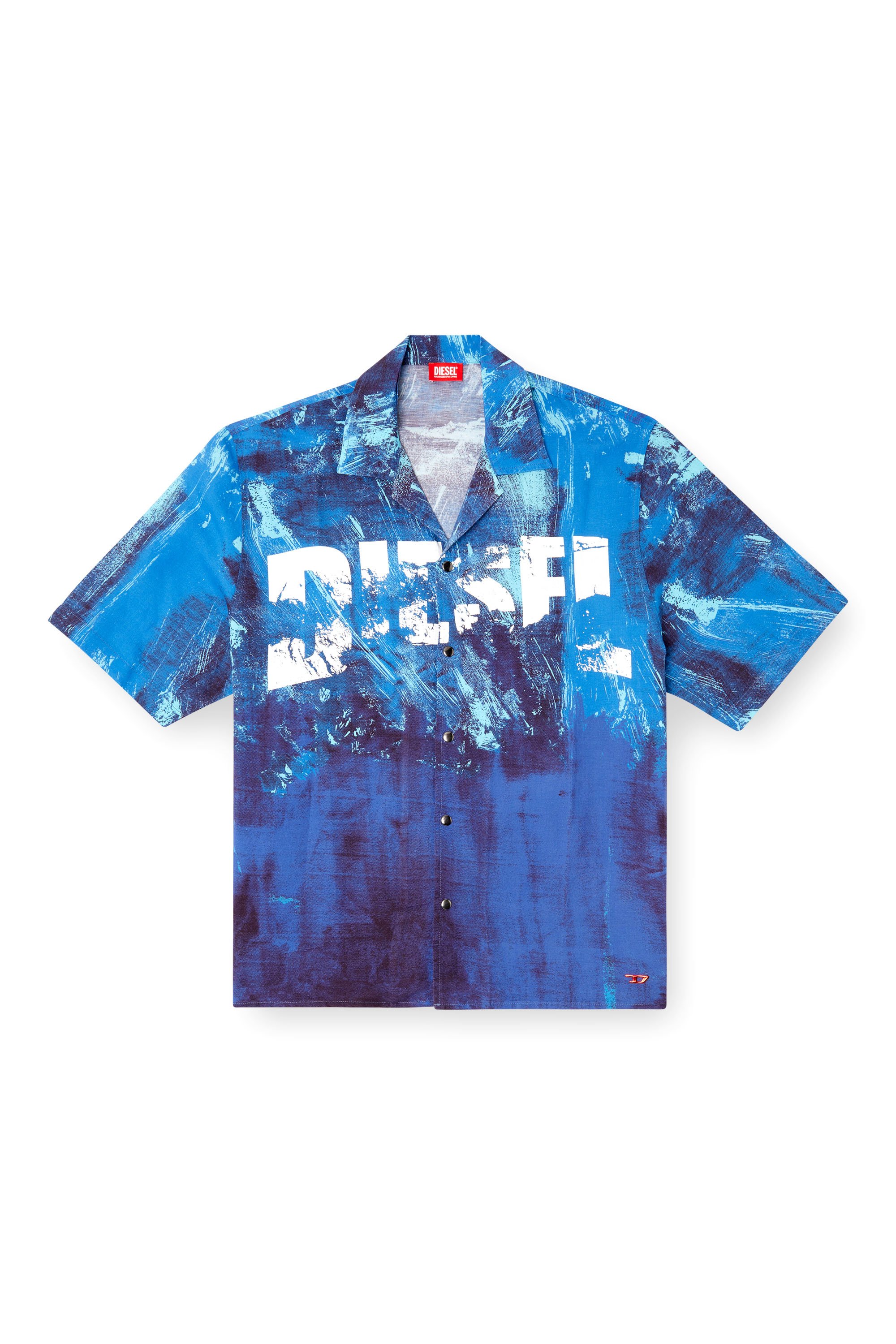 Diesel - CHARLES-D-POP, Man's Printed beach shirt in linen blend in Blue - 4