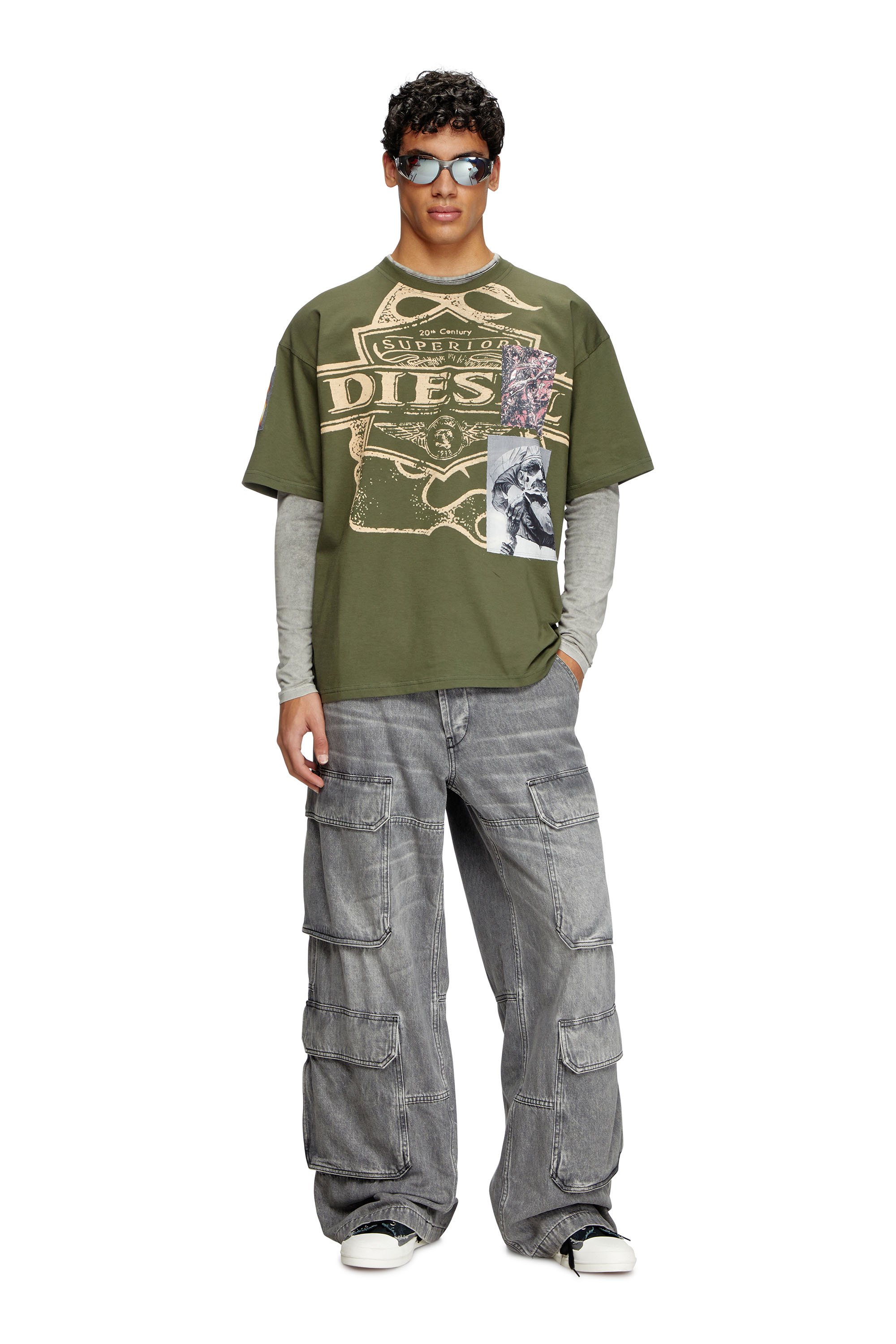 Diesel - T-BOXT-SLITS-R8, T-shirt avec empiècement Homme in Vert - 2