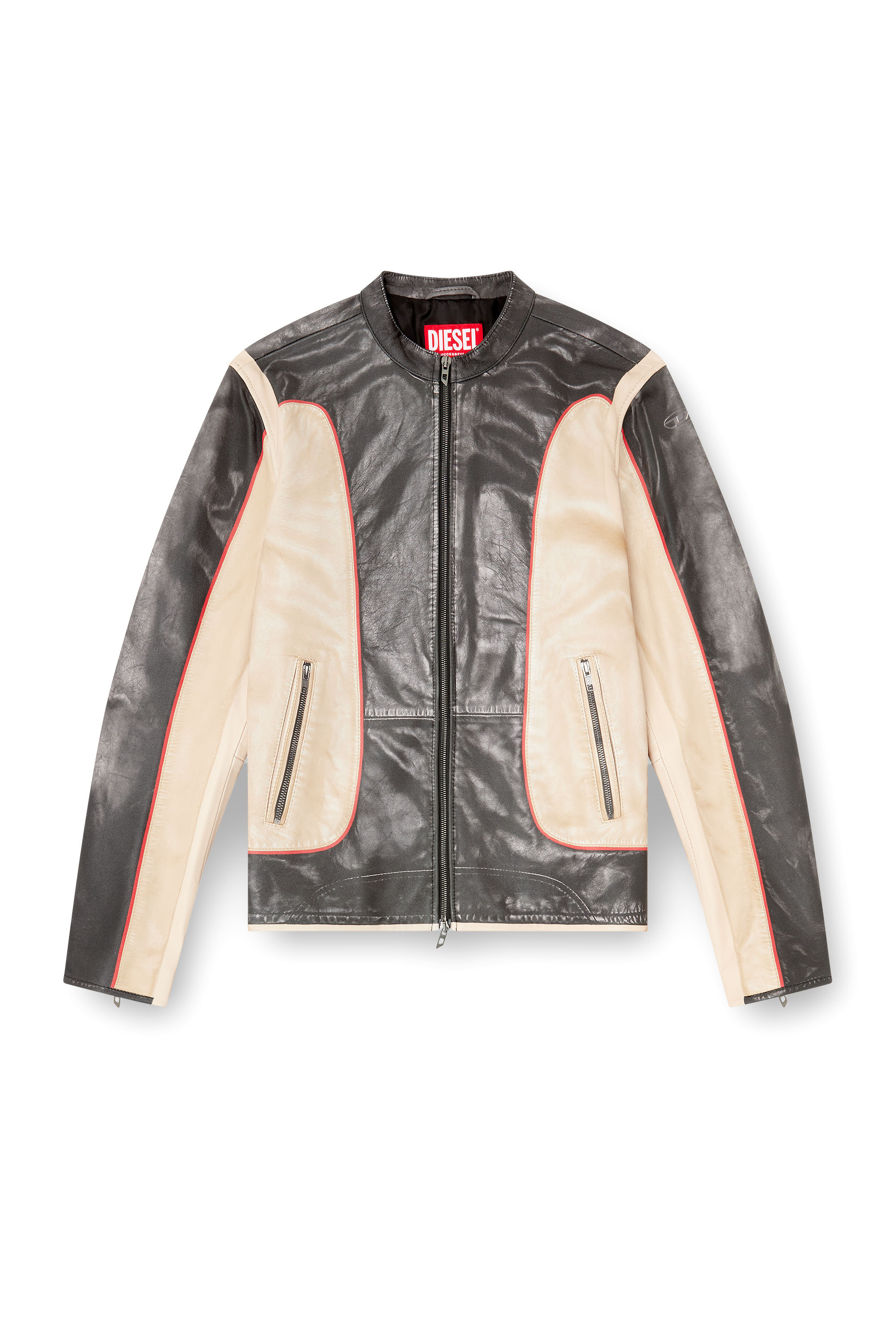 Diesel - L-EVERT, Giacca biker in pelle trompe l'oeil Uomo in Multicolor - 3