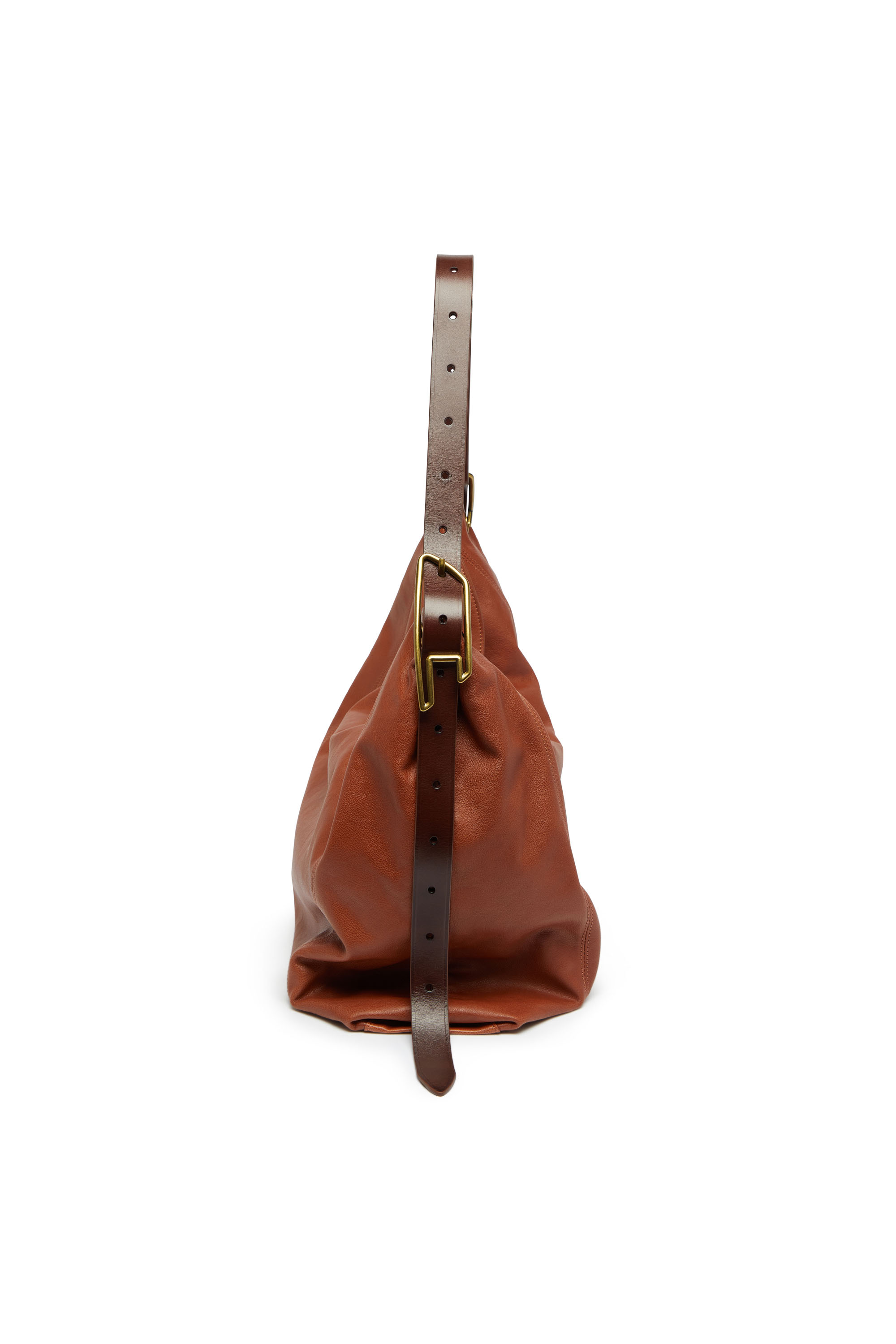 Diesel - D-LINE HOBO L, Damen D-Line-Hobo-Tasche aus gl&auml;nzendem, geknittertem Leder in Braun - 4