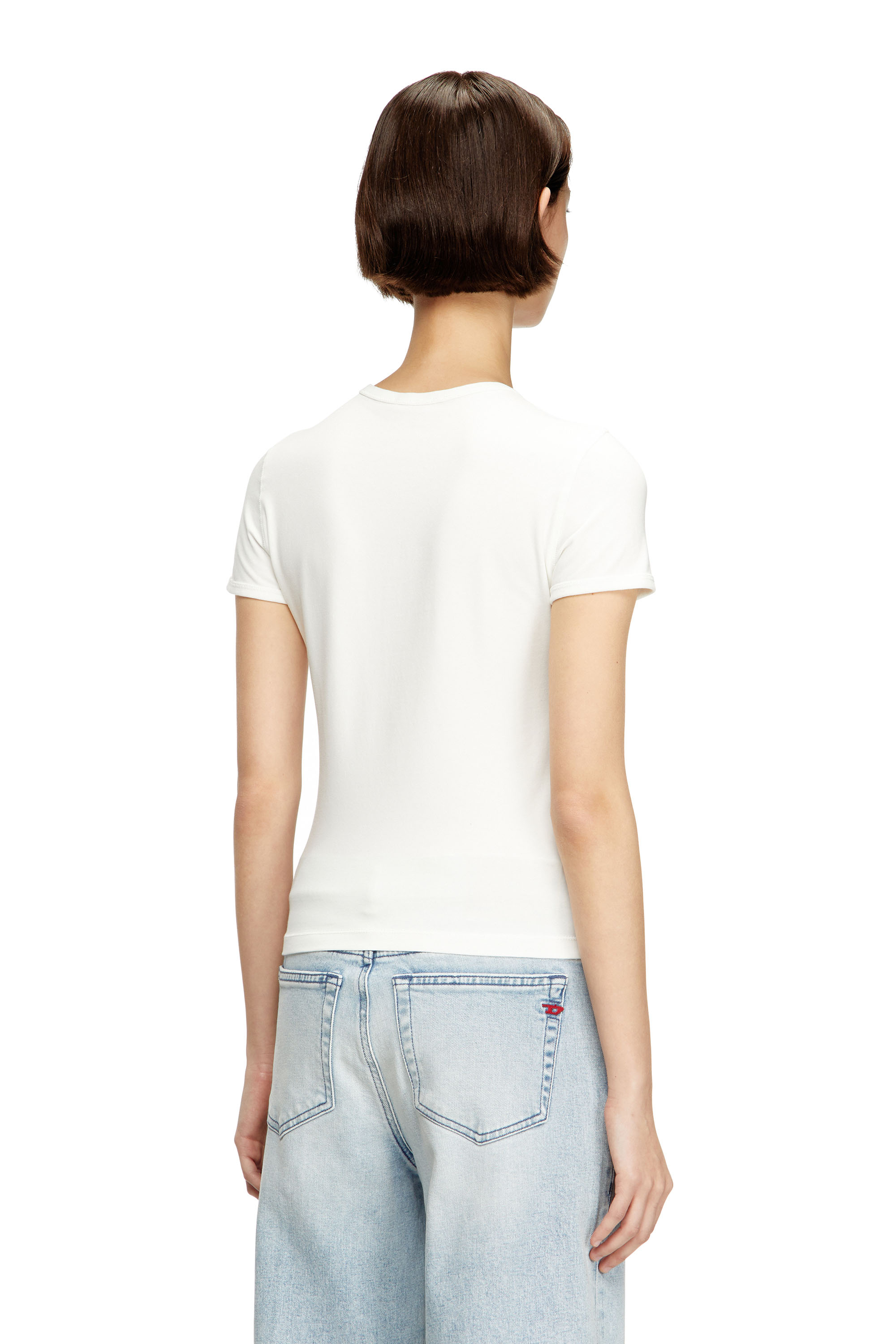 Diesel - T-UNCUTIESLONG-OD, T-shirt ajustée avec ovale D métallique Femme in ToBeDefined - 3