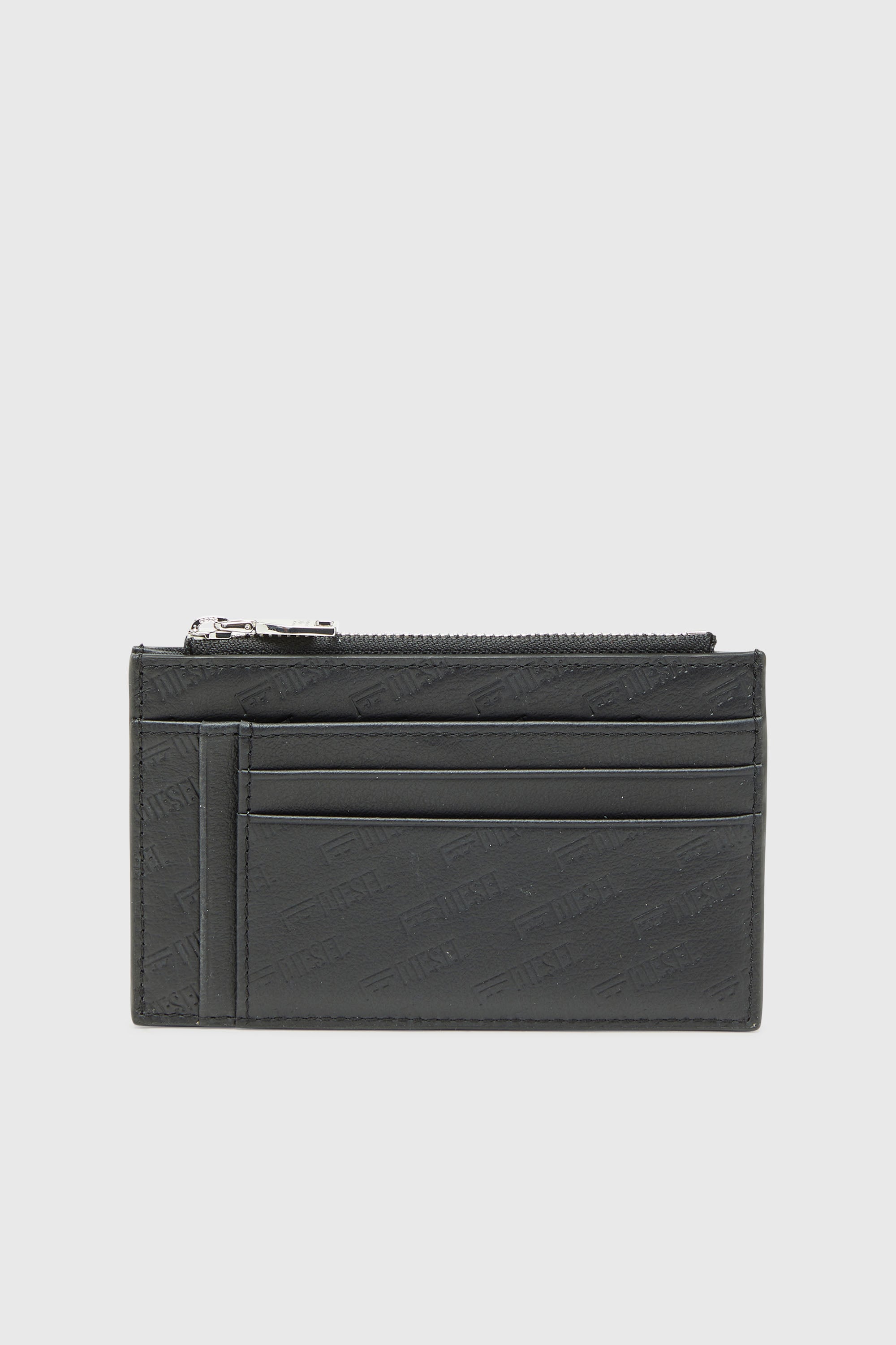 Diesel - MONOGRAM CARD CASE VI, Porte-cartes en cuir emboss&eacute; avec poche zipp&eacute;e Homme in Noir - 1