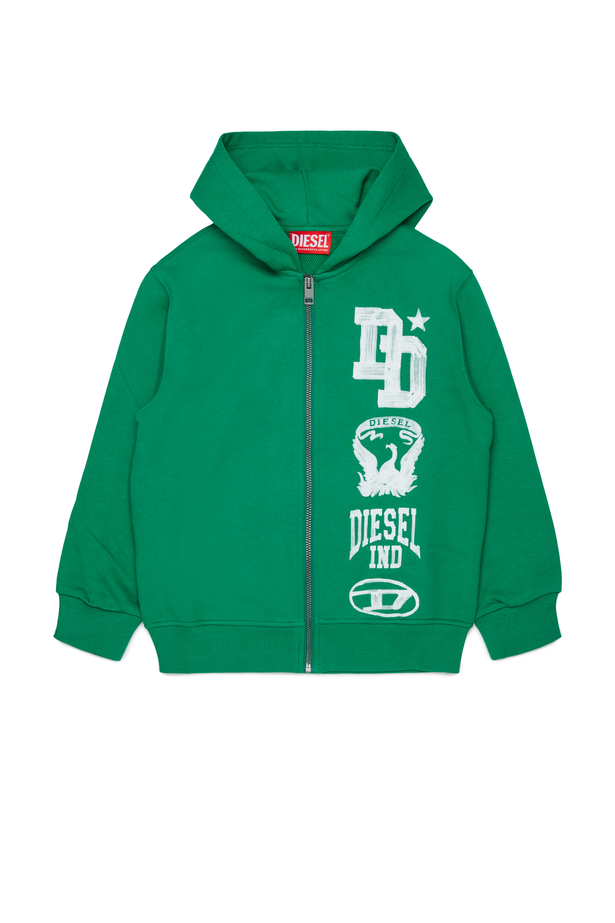 Diesel - SBANDHOOD OVER, Man's Zip-up hoodie with paint-effect logo prints in Green - 1