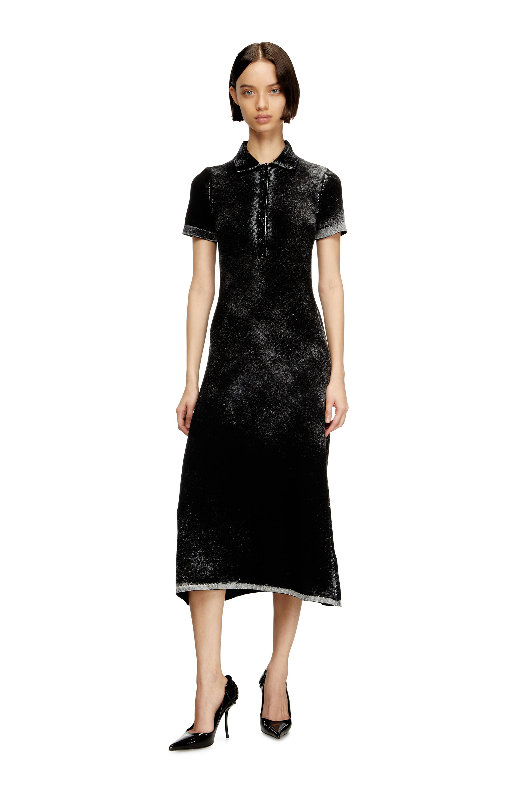 Diesel - M-LOURENS, Robe polo midi en maille à impression inversée Femme in Noir - 2