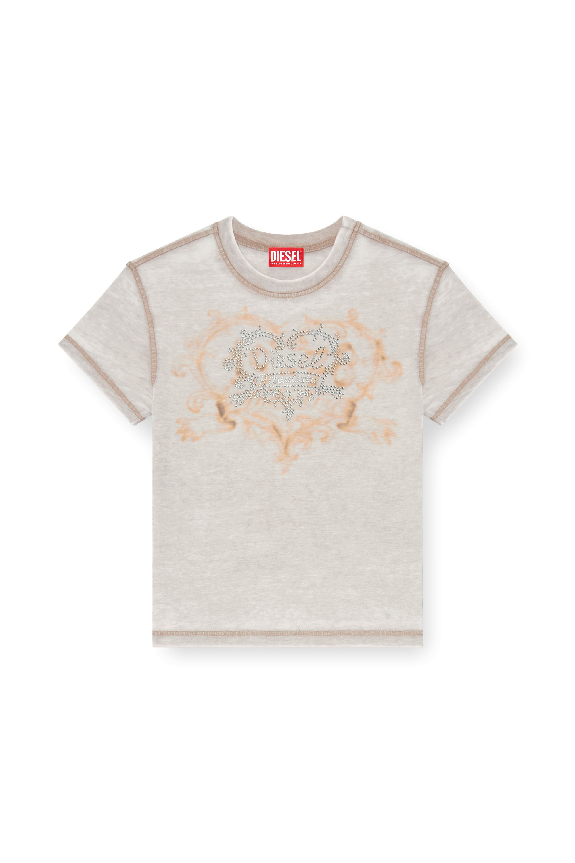 Diesel - T-ILA-AA1, T-shirt en jersey avec strass et burnout effect Femme in Gris - 3