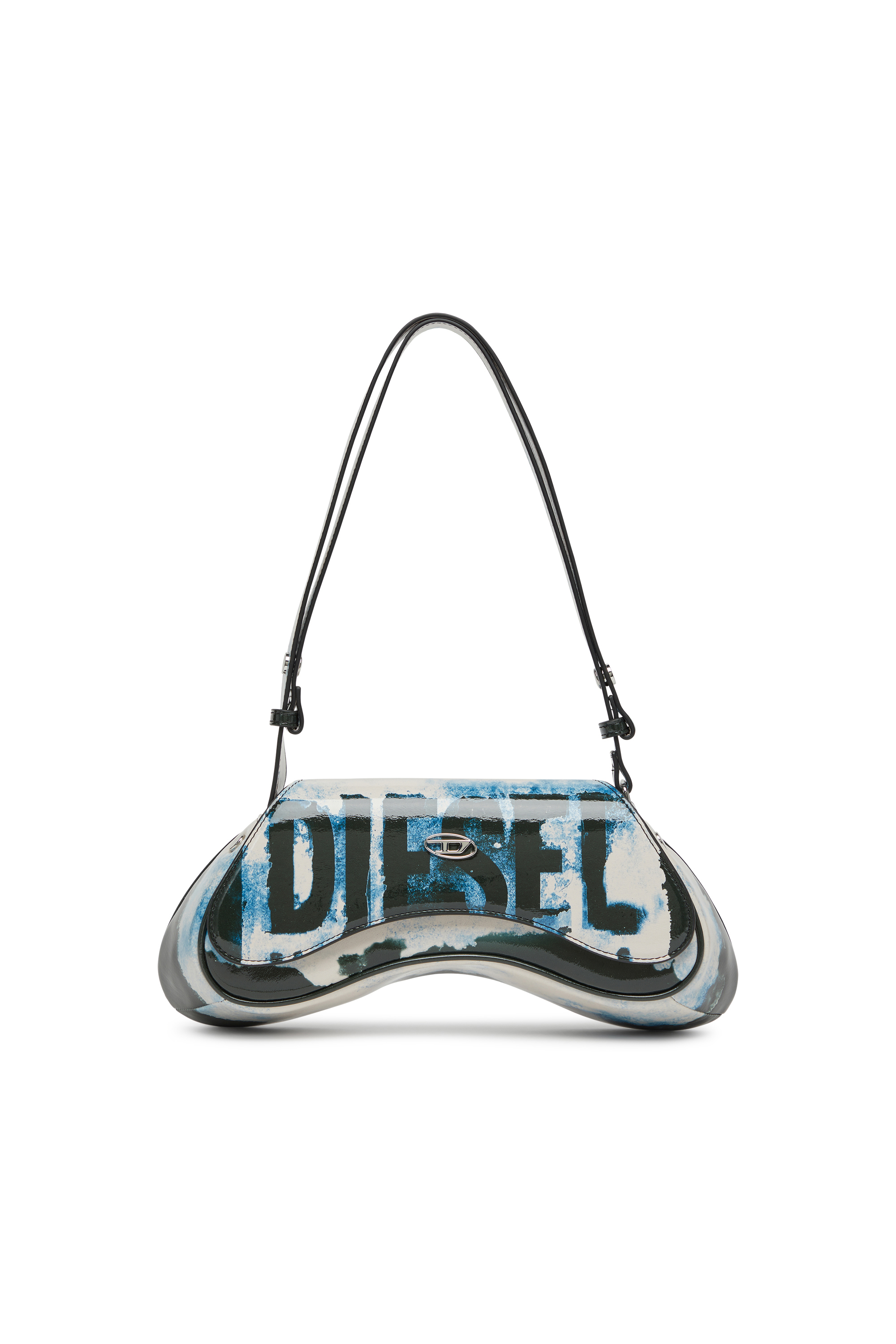 Diesel - PLAY CROSSBODY, Damen Play-Schultertasche mit glänzendem PU-Print in Weiss/Schwarz - 1