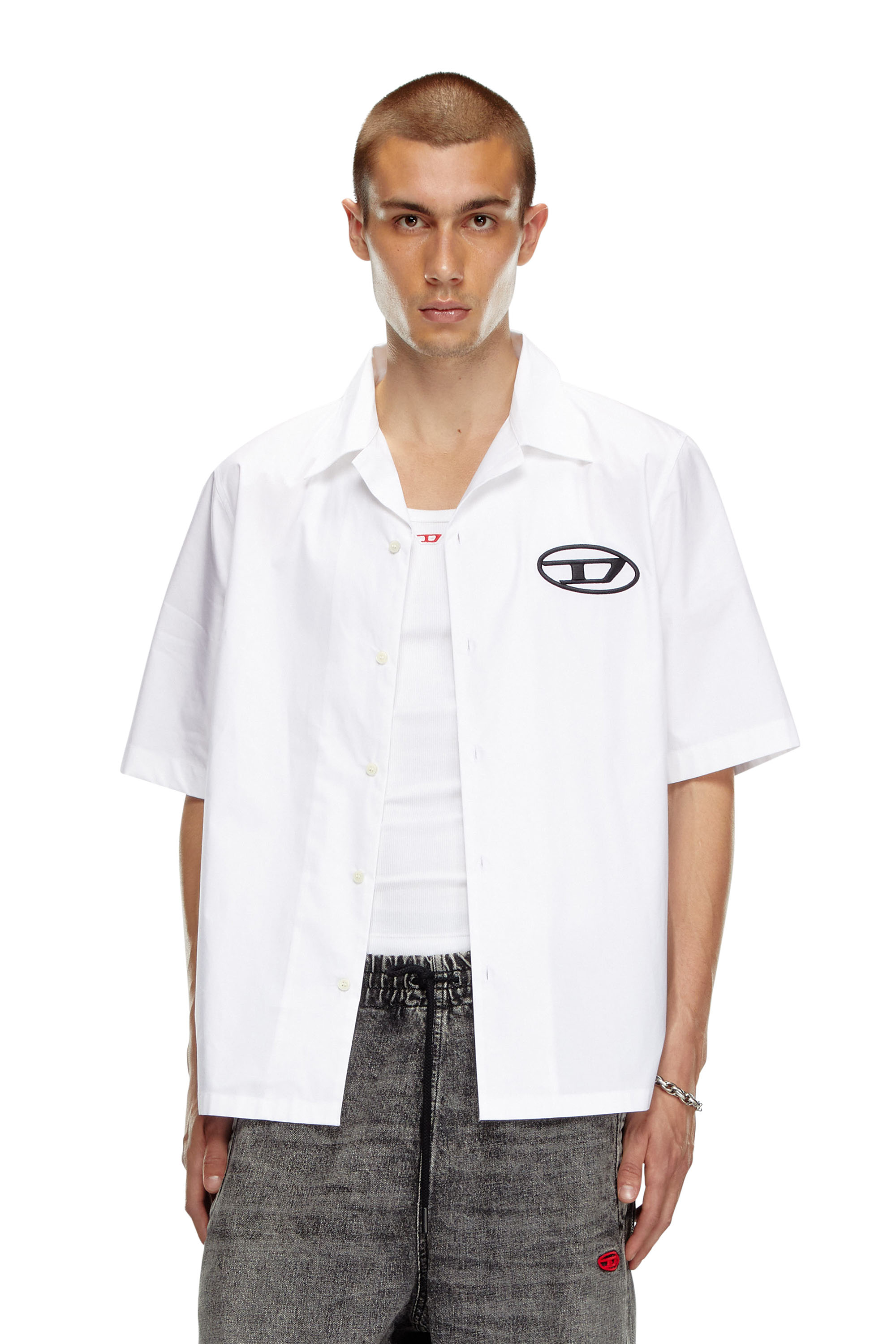 Diesel - S-MAC-C, Man's Bowling shirt with logo embroidery in White - 1